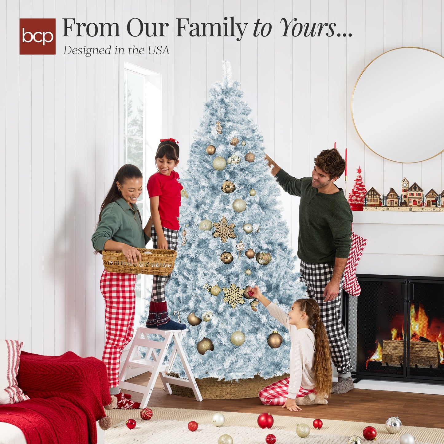 Artificial Ice Blue Christmas Tree, Unlit Pine Design w/Easy Assembly