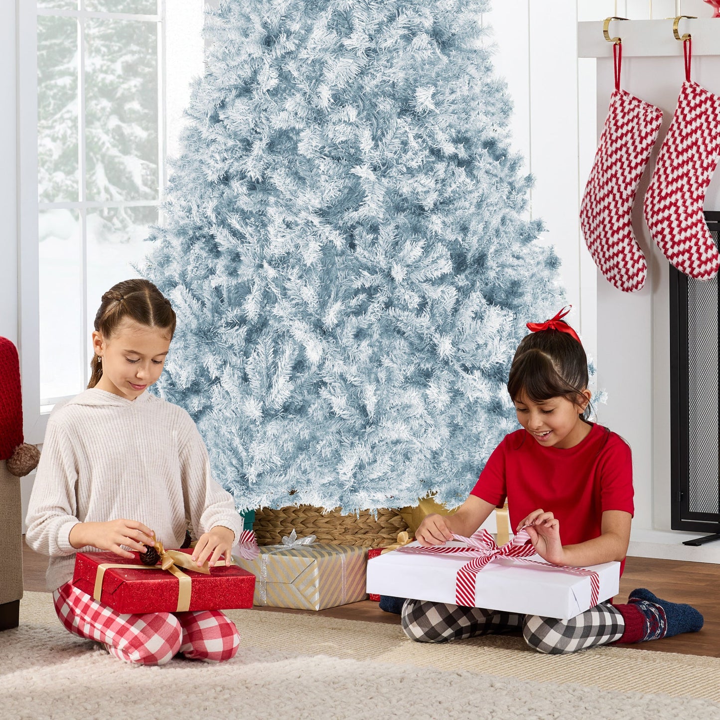 Artificial Ice Blue Christmas Tree, Unlit Pine Design w/Easy Assembly