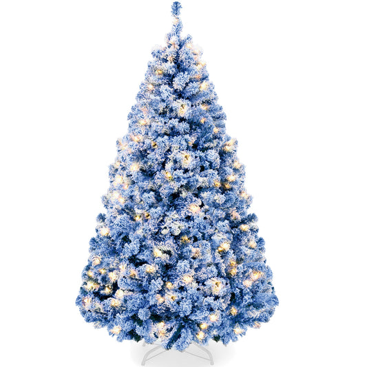 Pre-lit Christmas Tree, Snow Flocked Holiday Decor w/Twinkle Lights