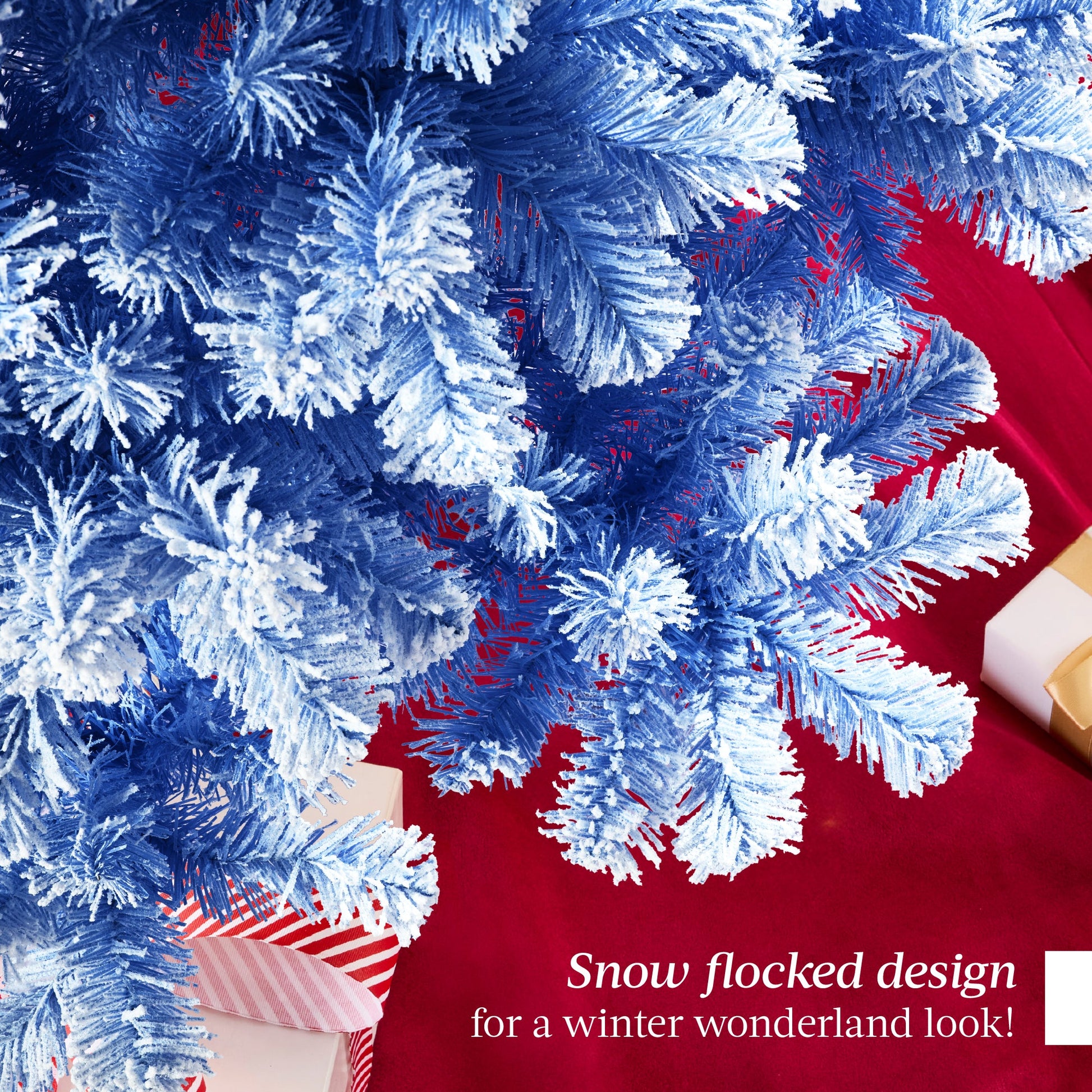 Snow Flocked Colorful Artificial Pine Christmas Tree w/ Foldable Metal Base