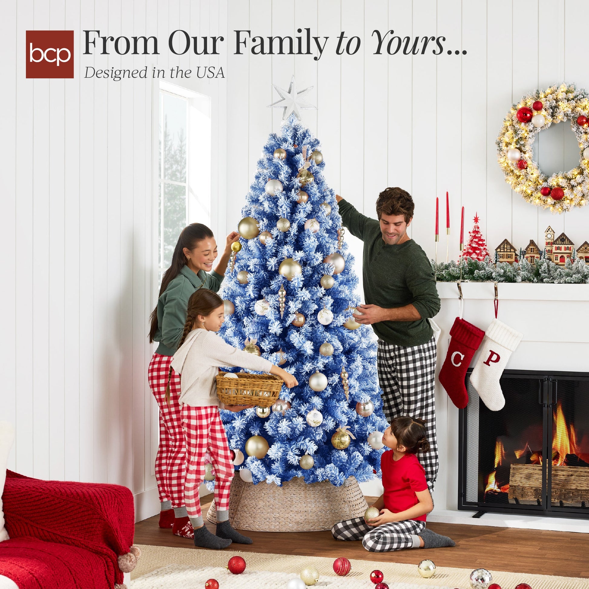 Snow Flocked Colorful Artificial Pine Christmas Tree w/ Foldable Metal Base