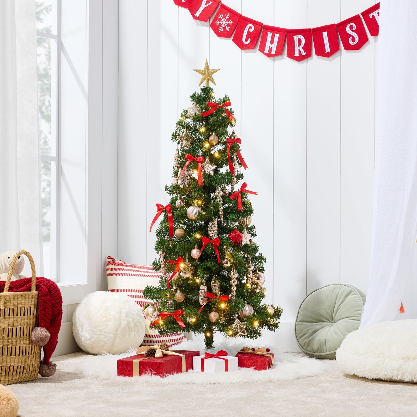 Pre-lit Colorful Mini Spruce Christmas Tree w/ LED Lights - 4ft