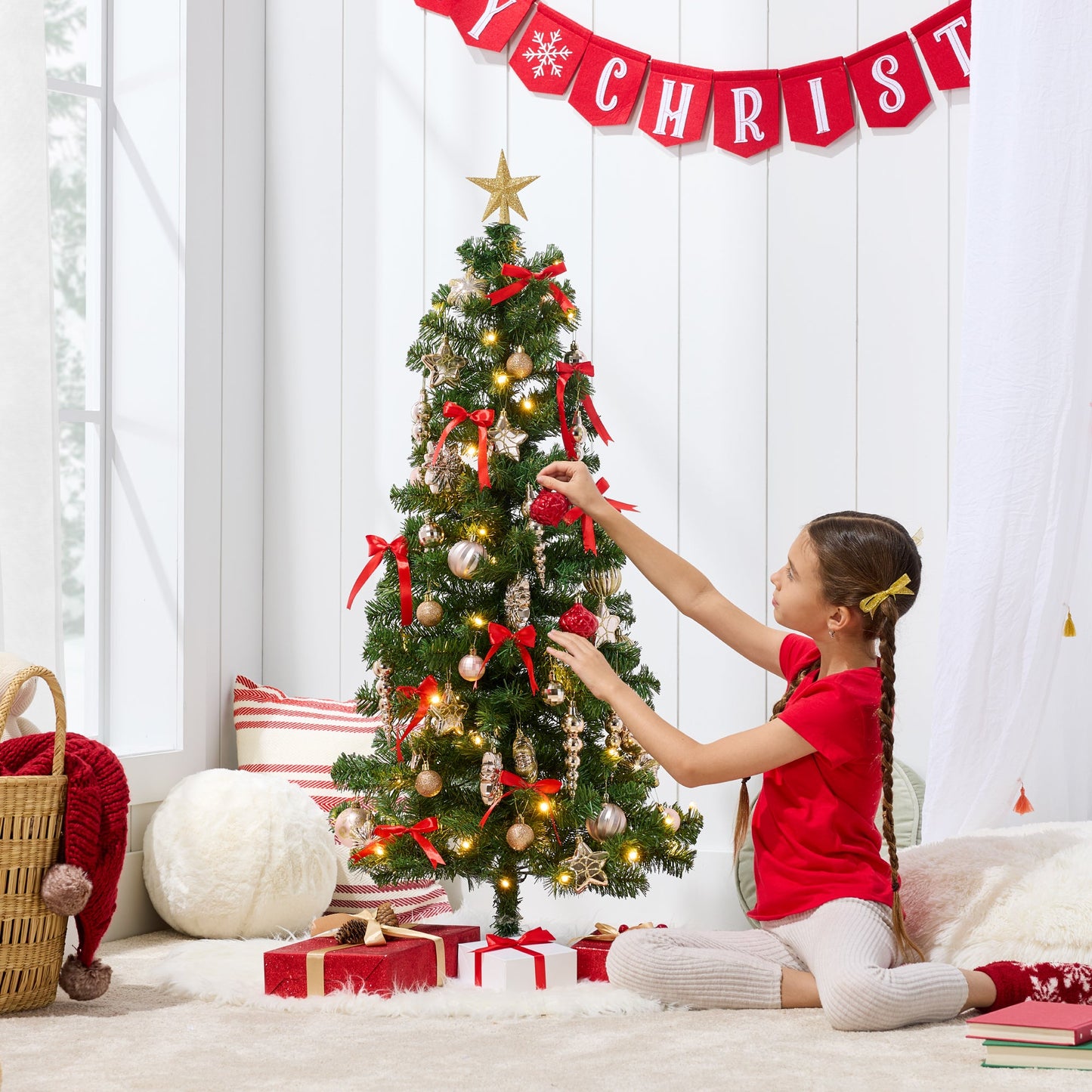 Pre-lit Colorful Mini Spruce Christmas Tree w/ LED Lights - 4ft