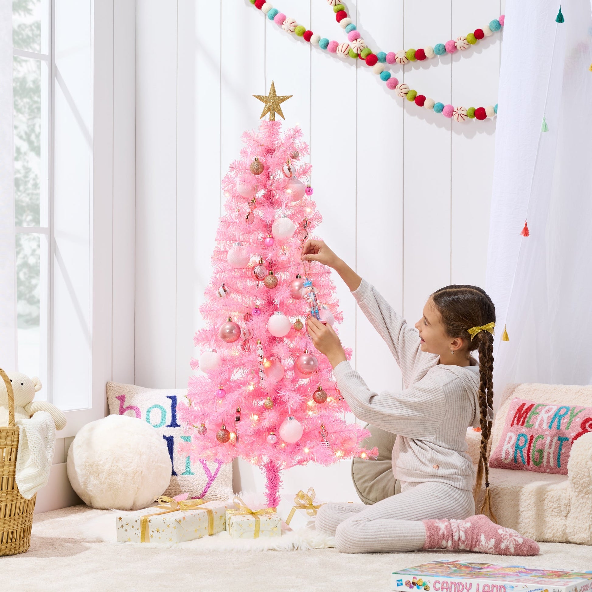 Pre-lit Colorful Mini Spruce Christmas Tree w/ LED Lights - 4ft