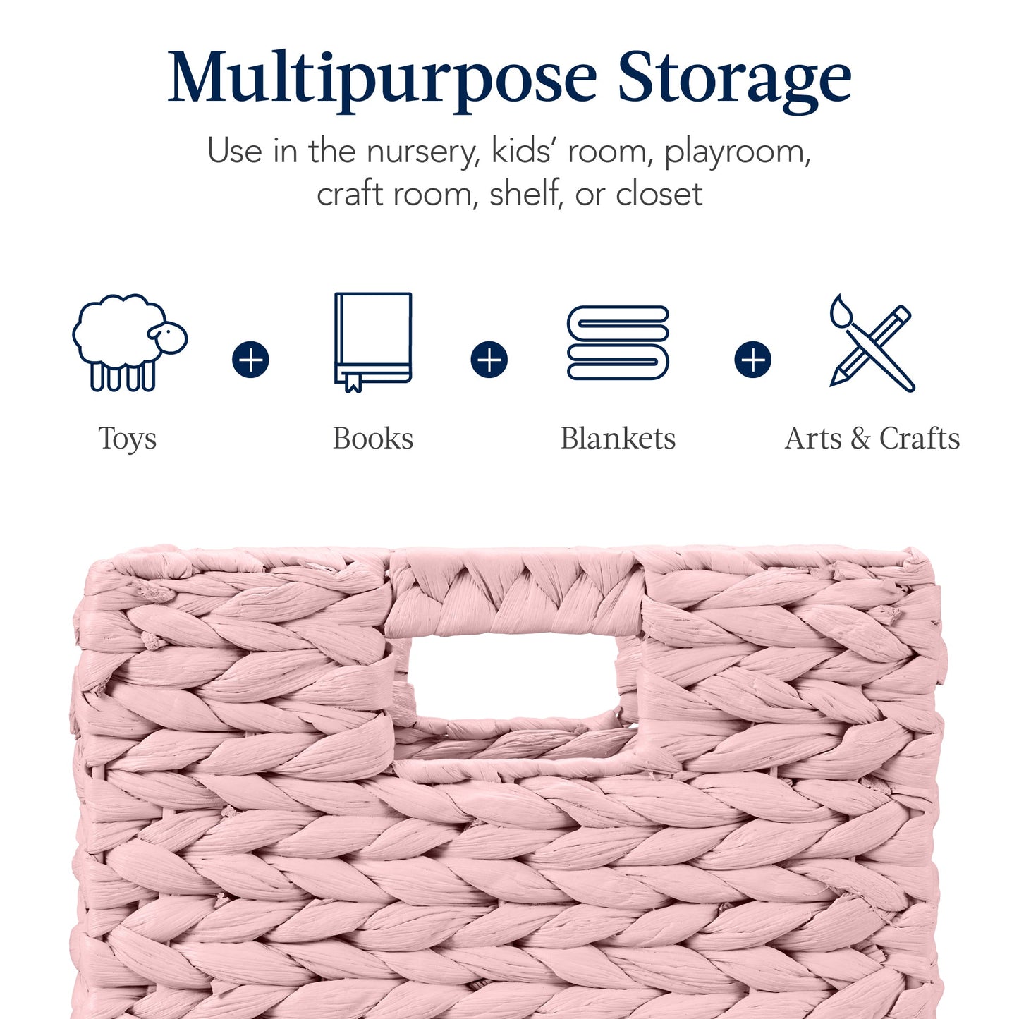 Set of 5 Collapsible Hyacinth Storage Baskets w/ Inserts - 10.5x10.5in