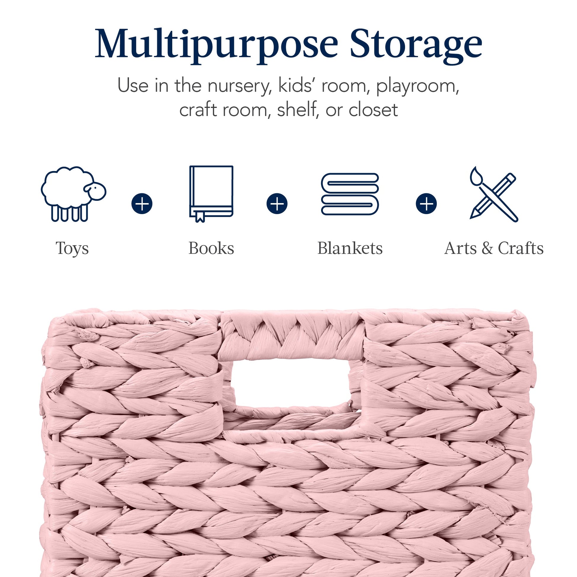 Set of 5 Collapsible Hyacinth Storage Baskets w/ Inserts - 10.5x10.5in