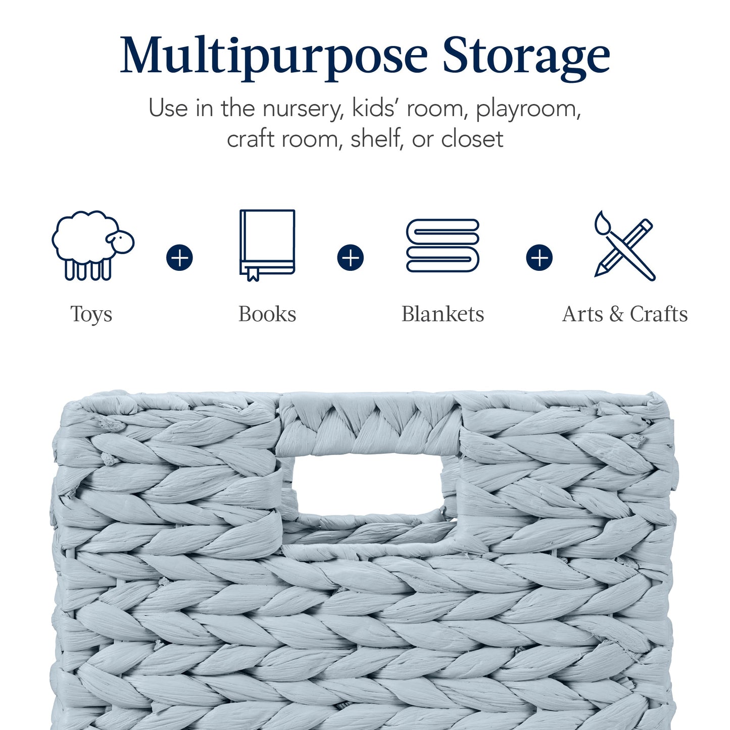 Set of 5 Collapsible Hyacinth Storage Baskets w/ Inserts - 10.5x10.5in