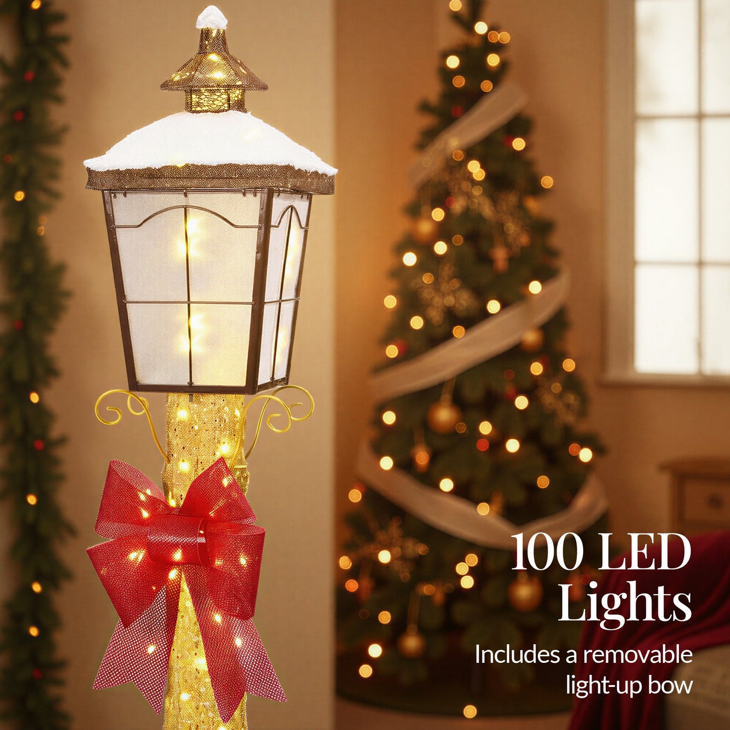 Pre-lit 6ft Christmas Lamppost Decoration with Lighted Bow