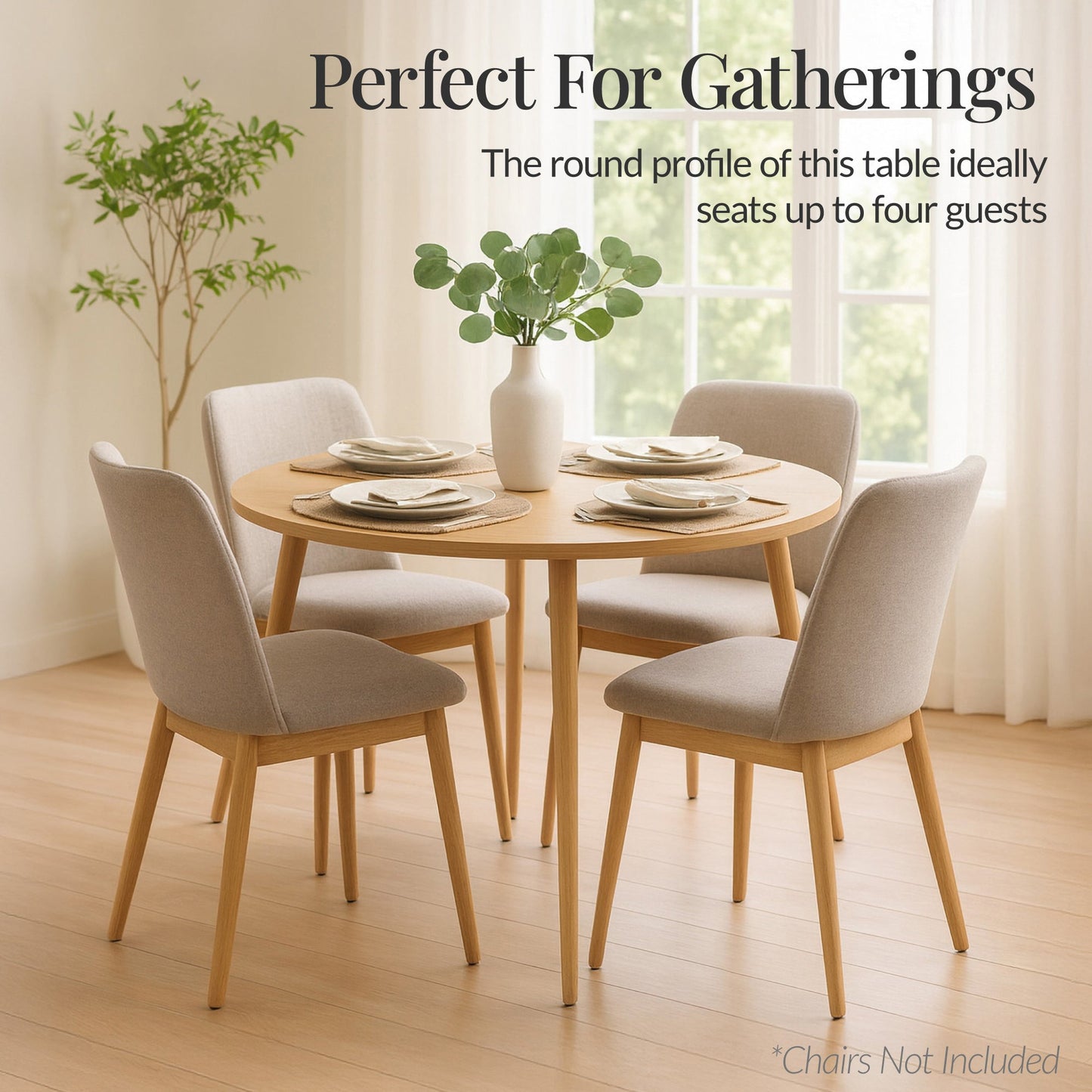 Round Mid-Century Modern 35.5in Dining Table, Dinette for Home or Kitchen w/Wood Finish Steel Legs