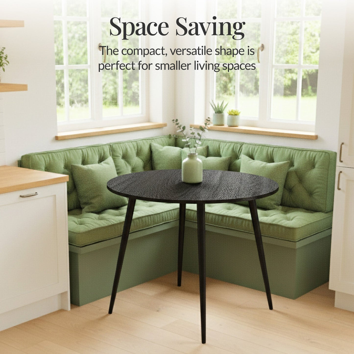 Round Mid-Century Modern 35.5in Dining Table, Dinette for Home or Kitchen w/Wood Finish Steel Legs