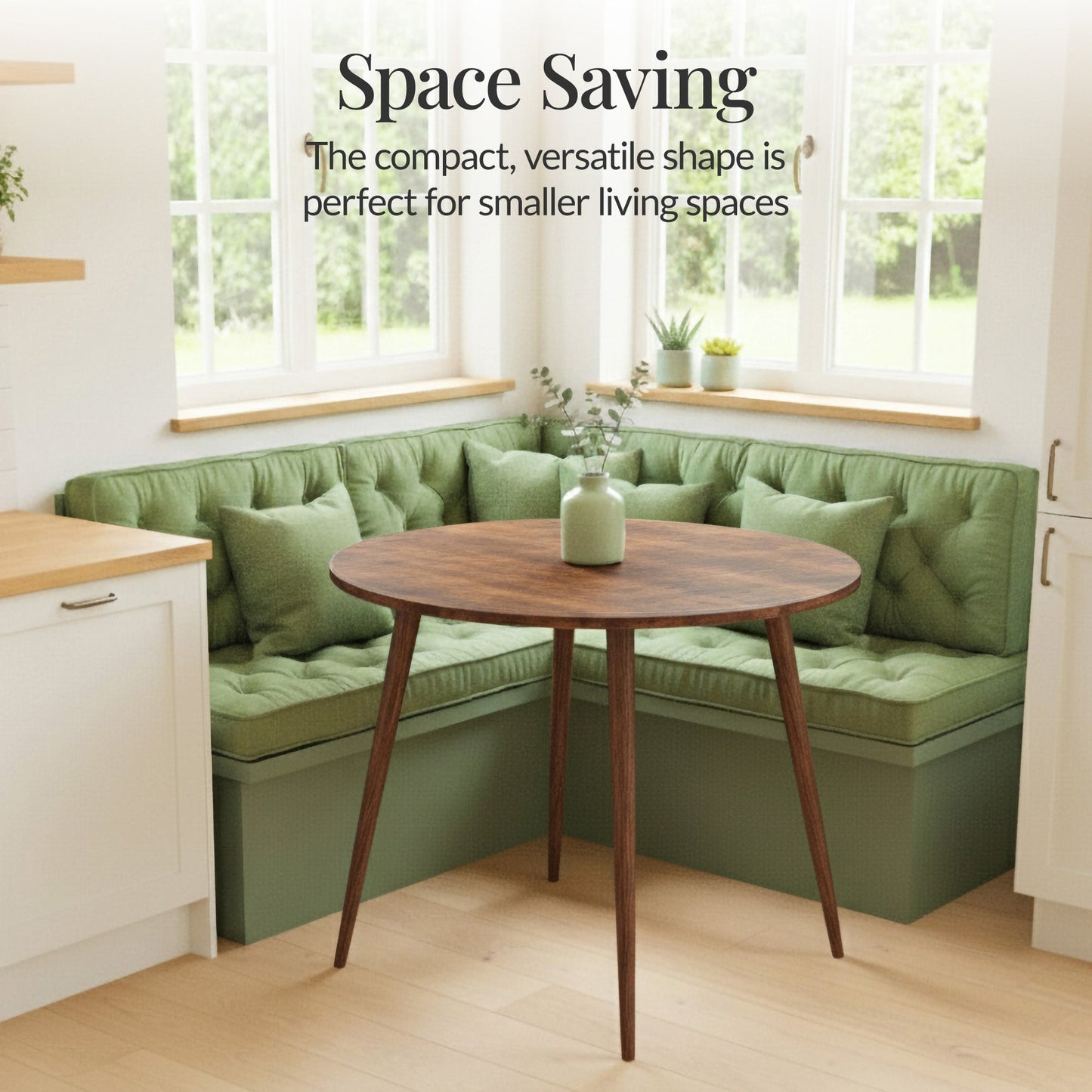Round Mid-Century Modern 35.5in Dining Table, Dinette for Home or Kitchen w/Wood Finish Steel Legs