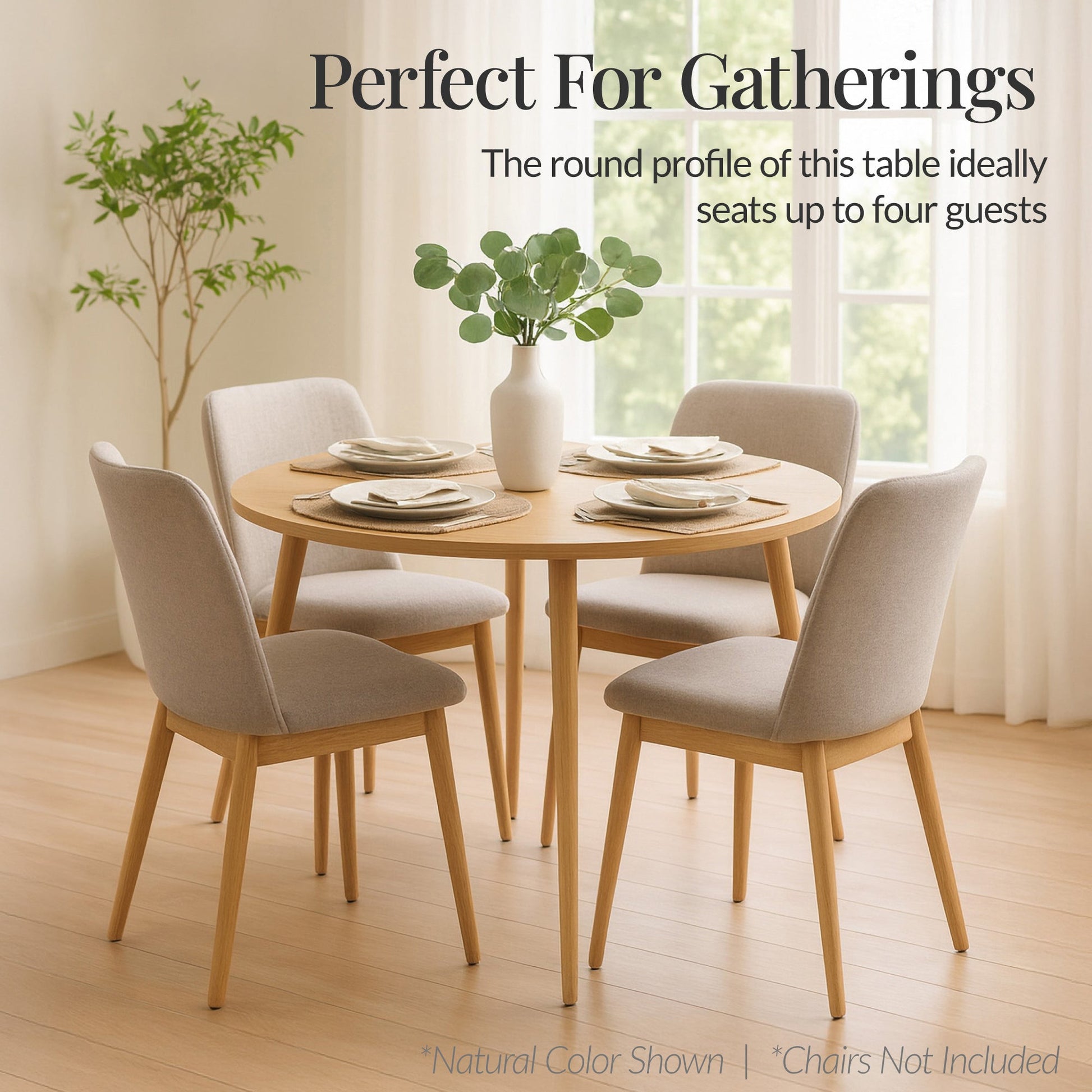 Round Mid-Century Modern 35.5in Dining Table, Dinette for Home or Kitchen w/Wood Finish Steel Legs