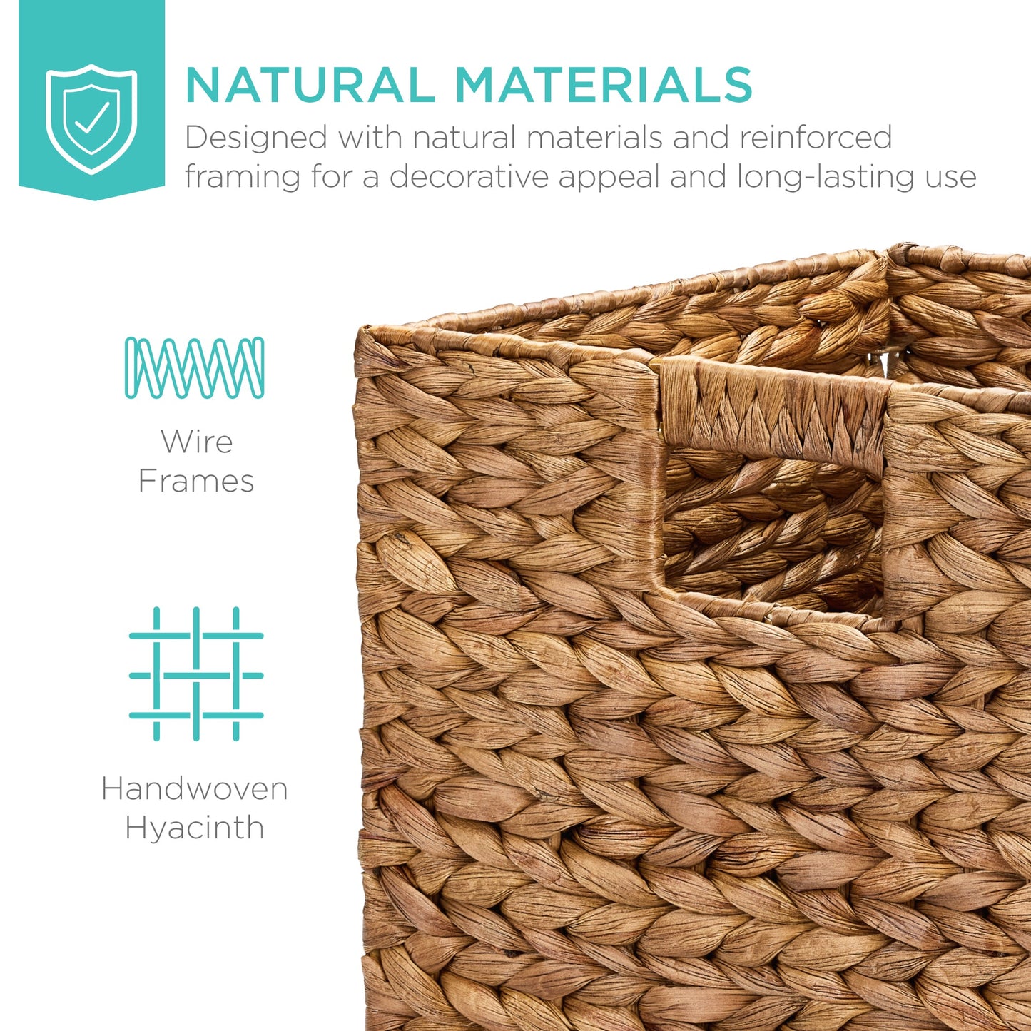 Set of 5 Collapsible Hyacinth Storage Baskets w/ Inserts - 13x13in