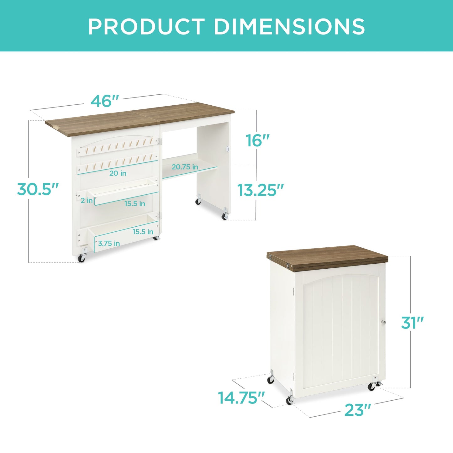 Folding Sewing Table Multipurpose Craft Station & Side Table w/ Wheels