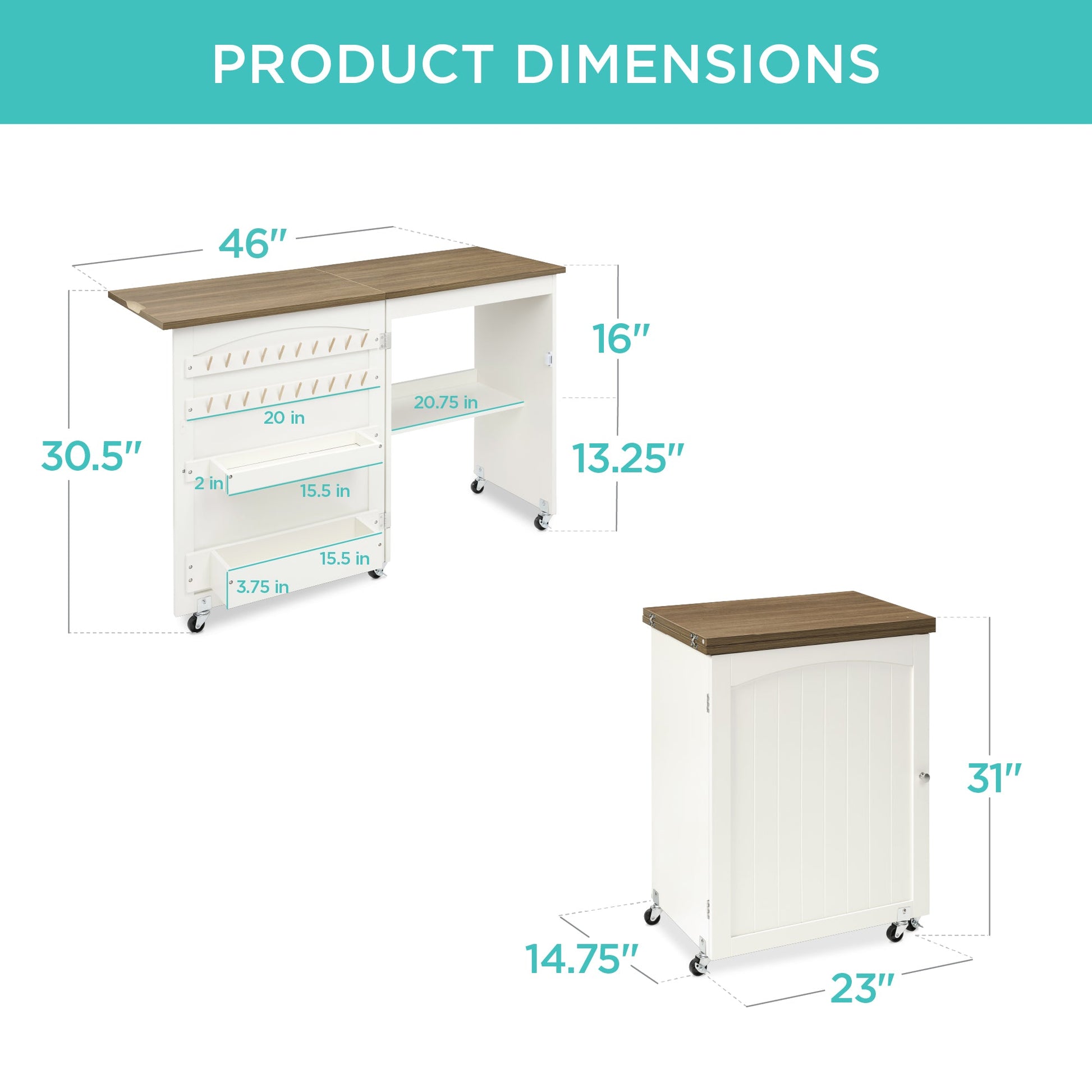 Folding Sewing Table Multipurpose Craft Station & Side Table w/ Wheels