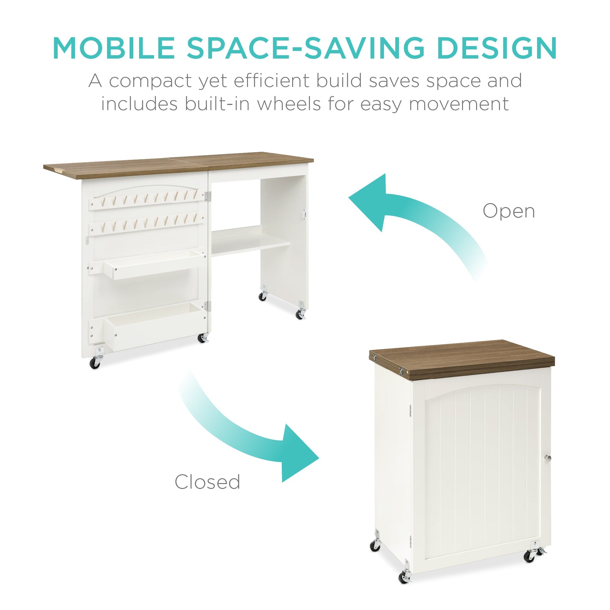 Folding Sewing Table Multipurpose Craft Station & Side Table w/ Wheels