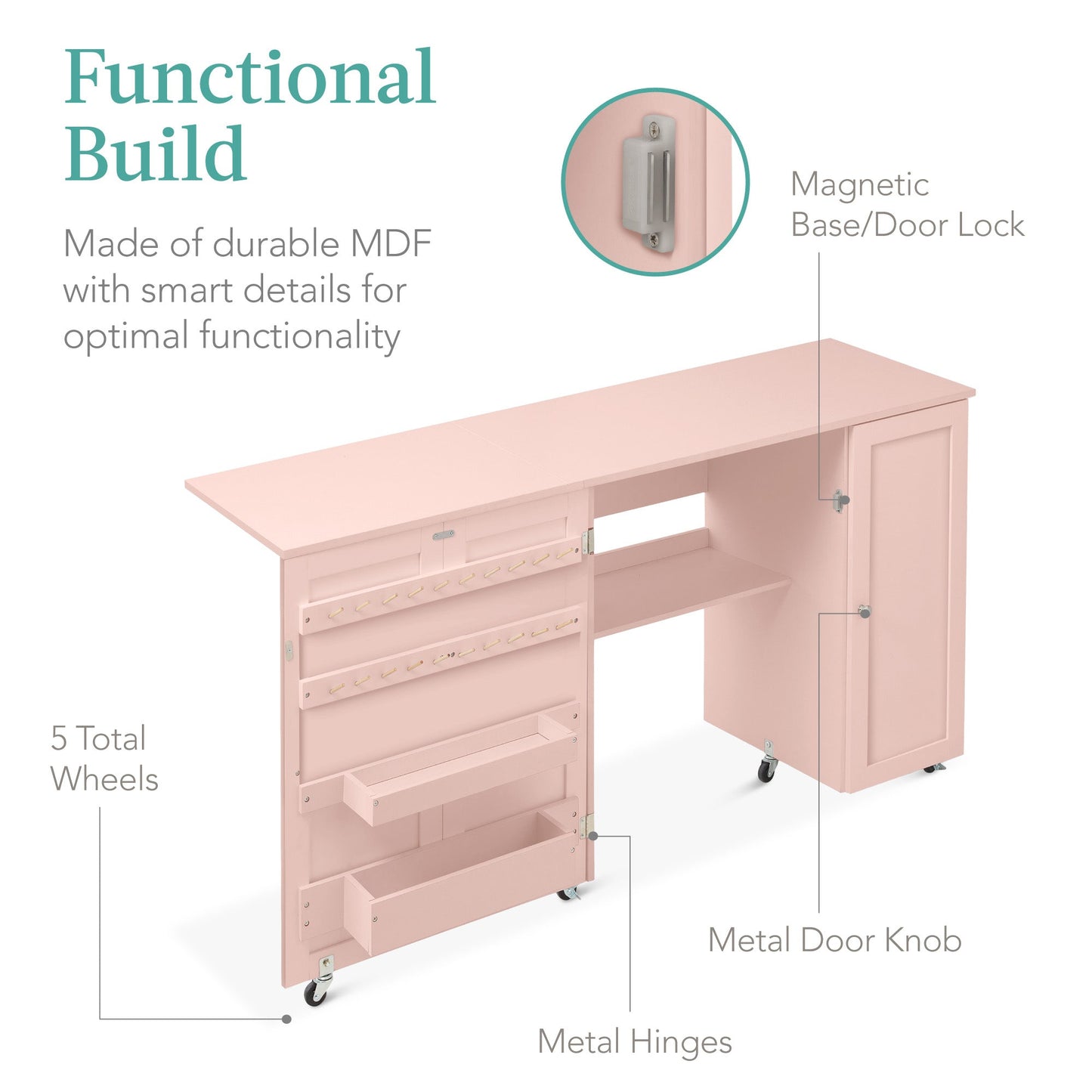 Large Portable Folding Sewing Table Multipurpose Craft Station w/ Wheels