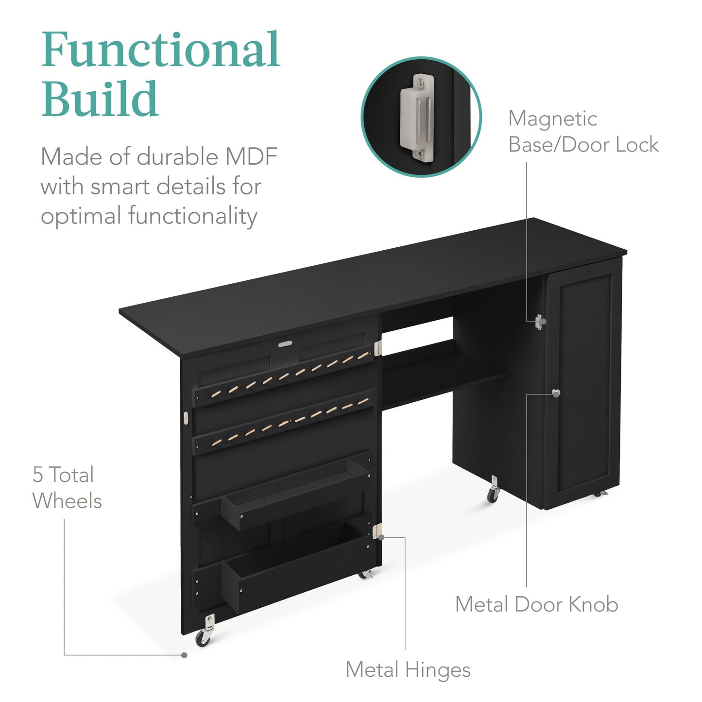 Large Portable Folding Sewing Table Multipurpose Craft Station w/ Wheels