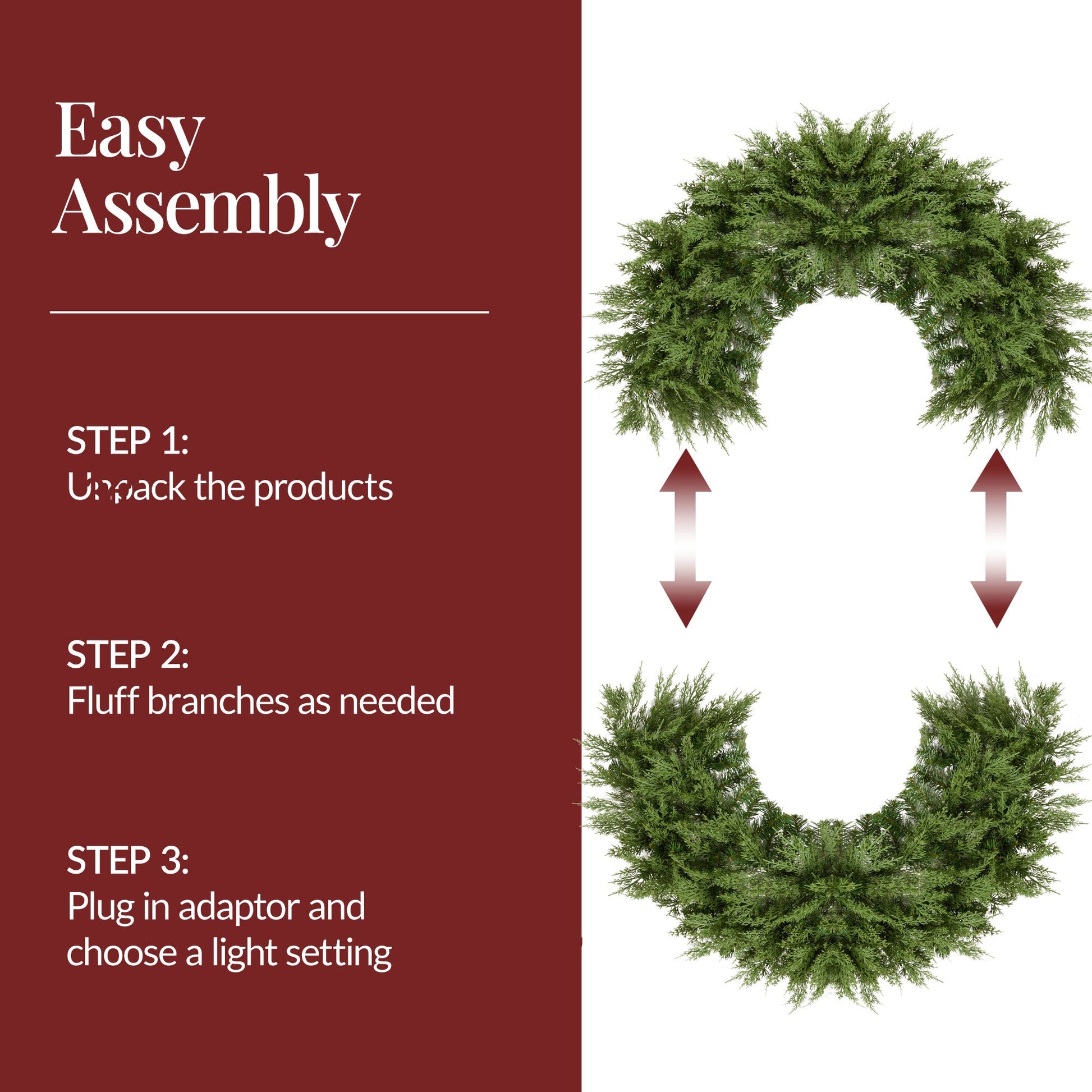Pre-Lit Cedar Cypress Christmas Realistic Wreath w/ Twinkling LEDs