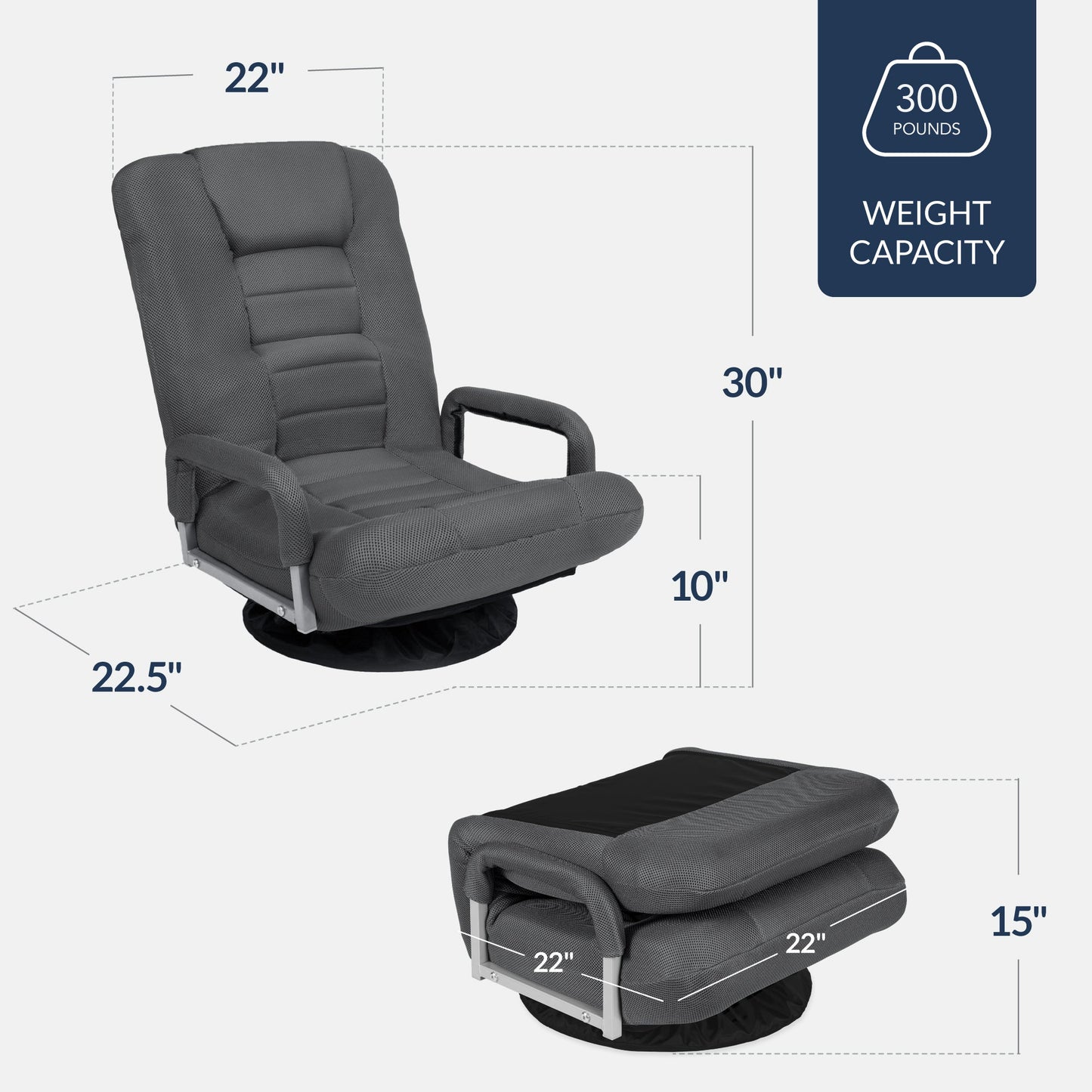 Gaming Floor Chair w/ 360-Degree Swivel, Armrest, Adjustable Backrest
