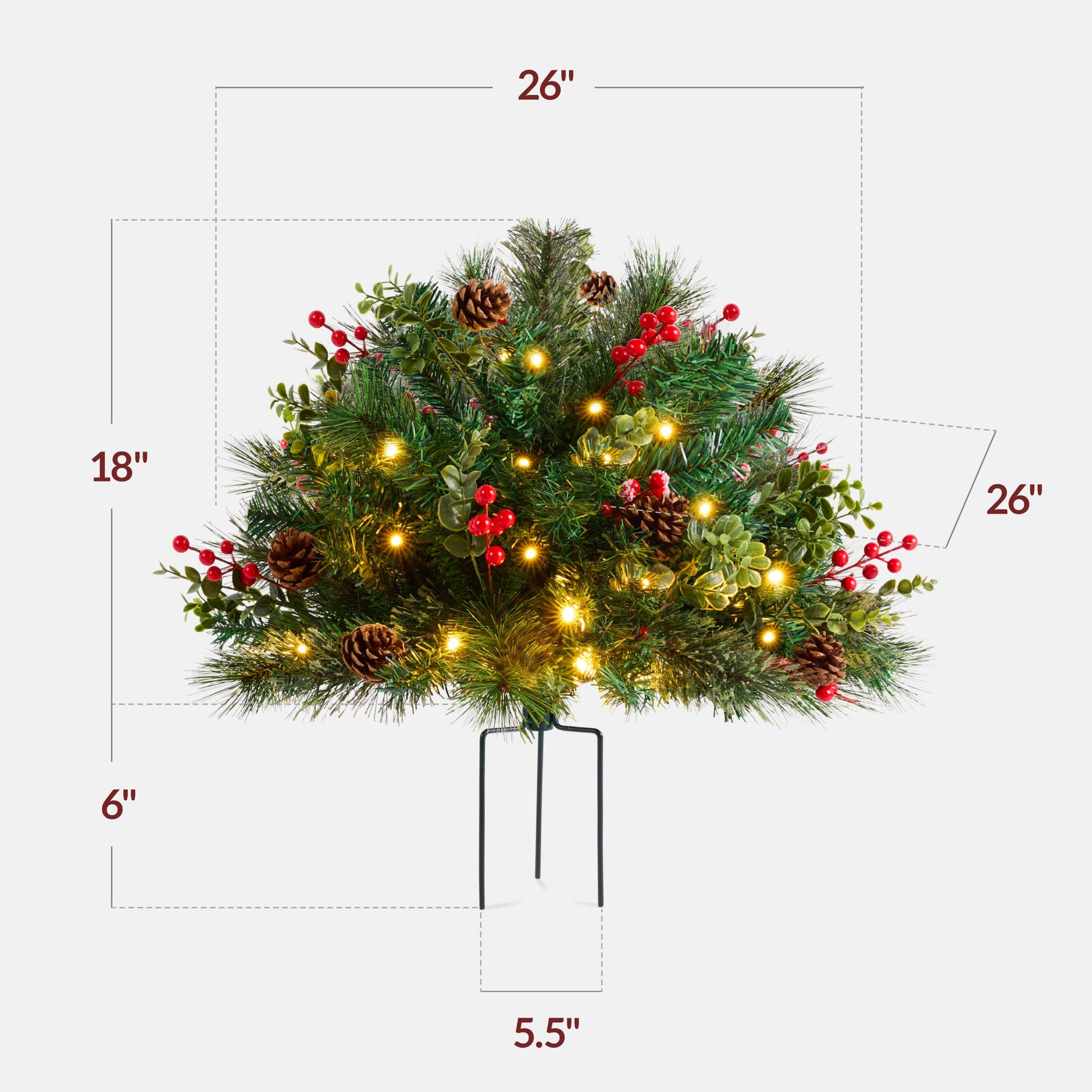 Pre-Lit Christmas Urn Filler, White & Multi LED Lights, 26" Diameter