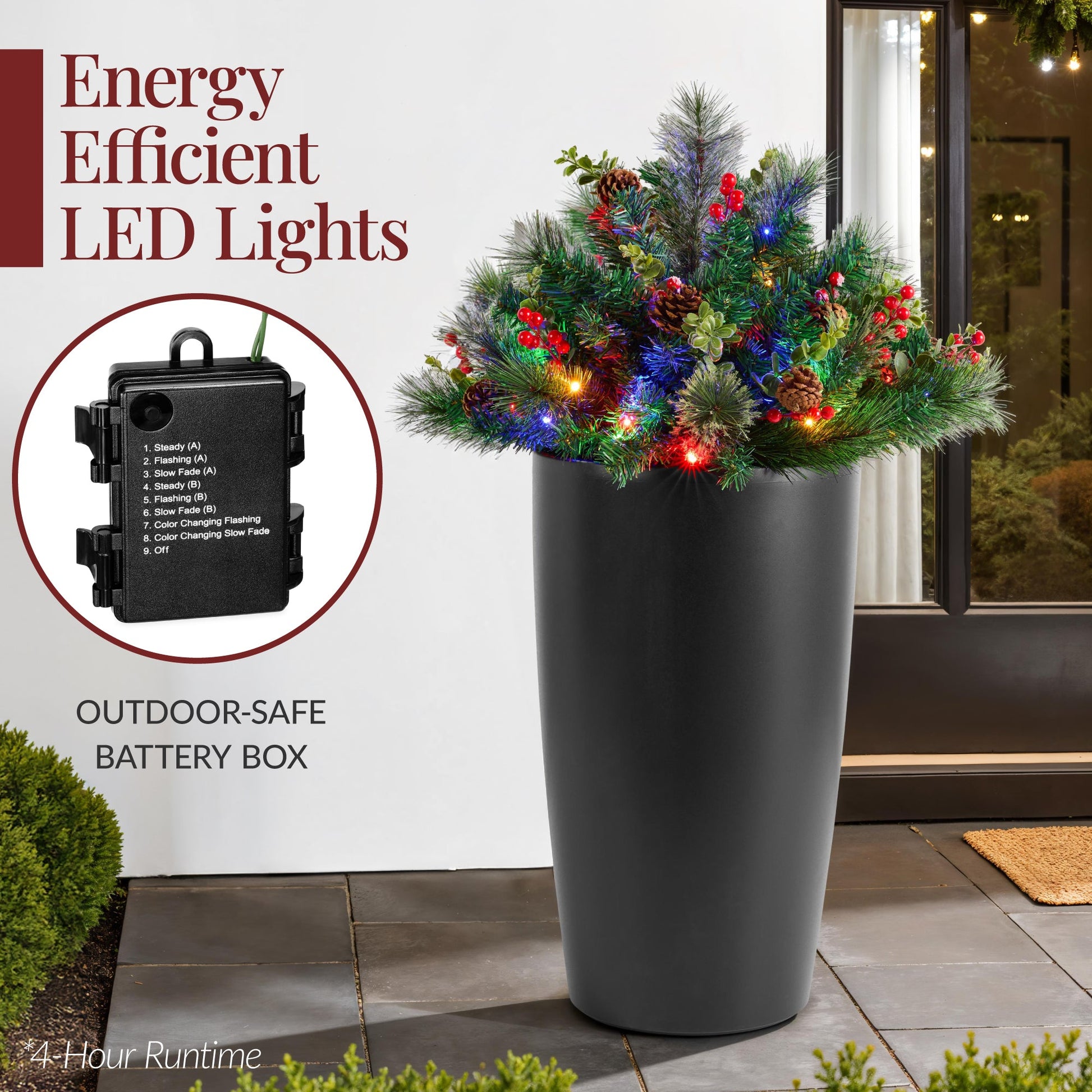 Pre-Lit Christmas Urn Filler, White & Multi LED Lights, 26" Diameter