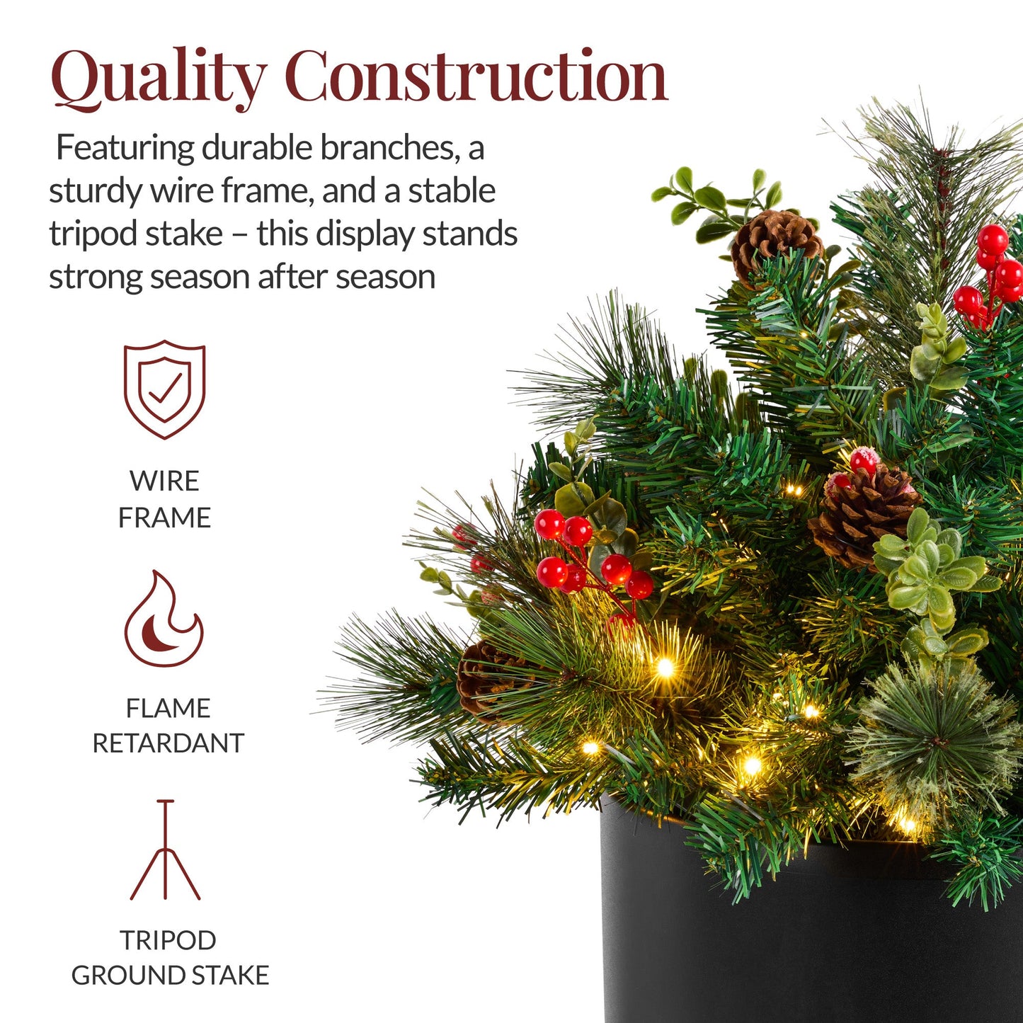 Pre-Lit Christmas Urn Filler, White & Multi LED Lights, 26" Diameter