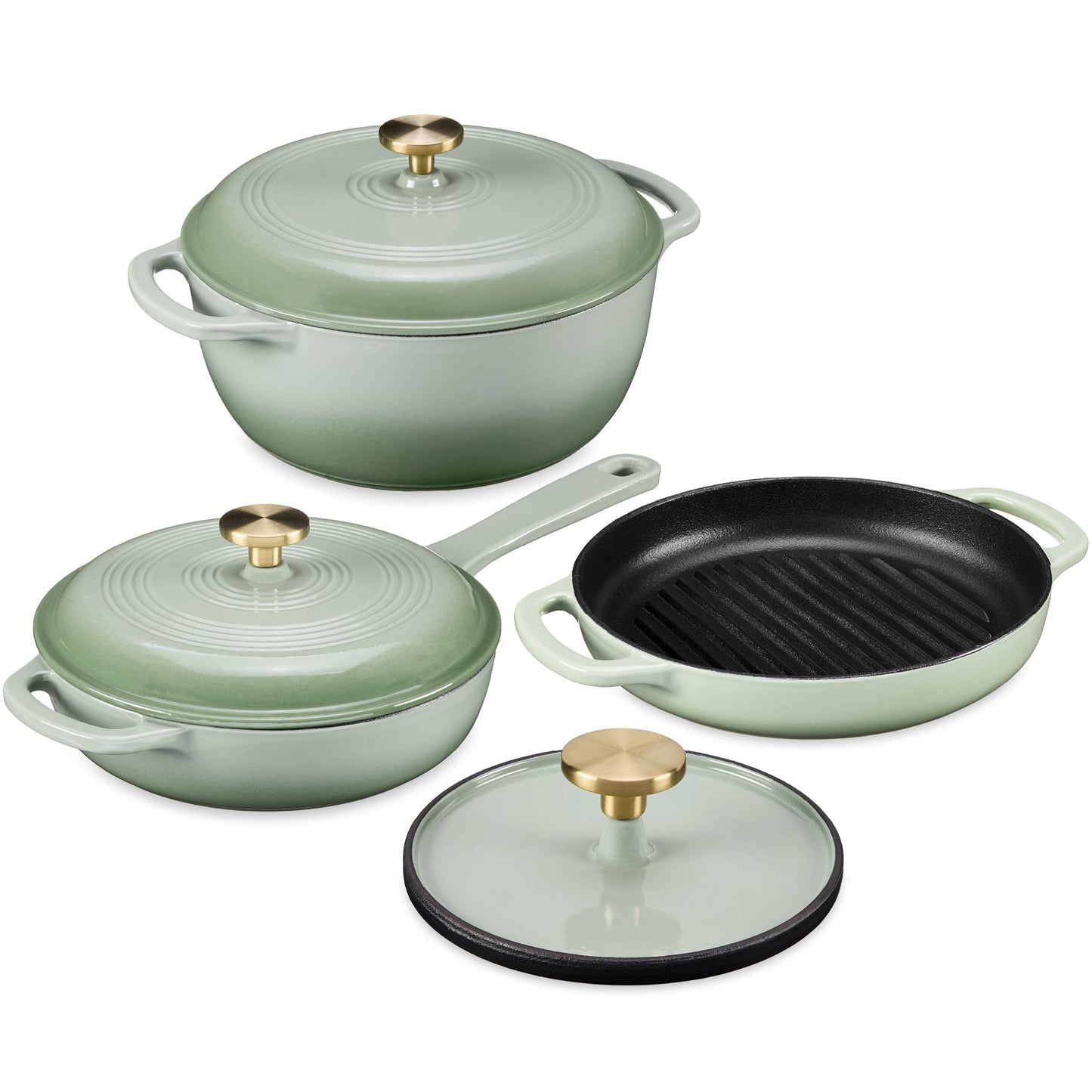 Non-Stick Pot & Pan Cookware Set, Cast Iron Skillet, Pan, Press, Dutch Oven