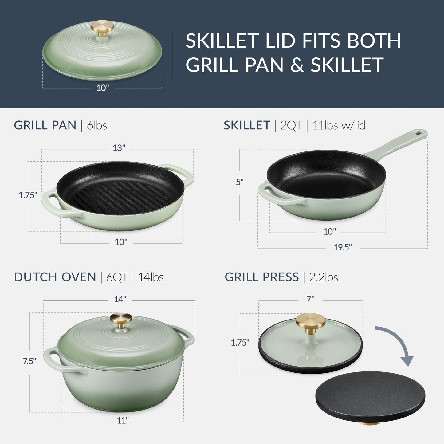 Non-Stick Pot & Pan Cookware Set, Cast Iron Skillet, Pan, Press, Dutch Oven