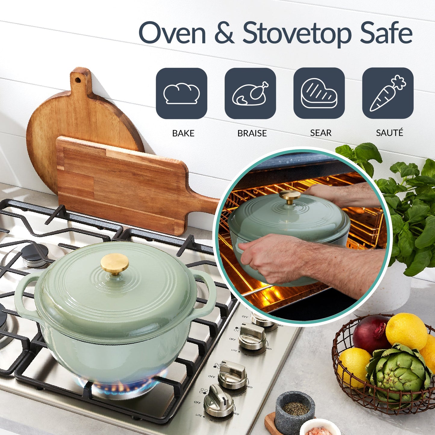 Non-Stick Pot & Pan Cookware Set, Cast Iron Skillet, Pan, Press, Dutch Oven