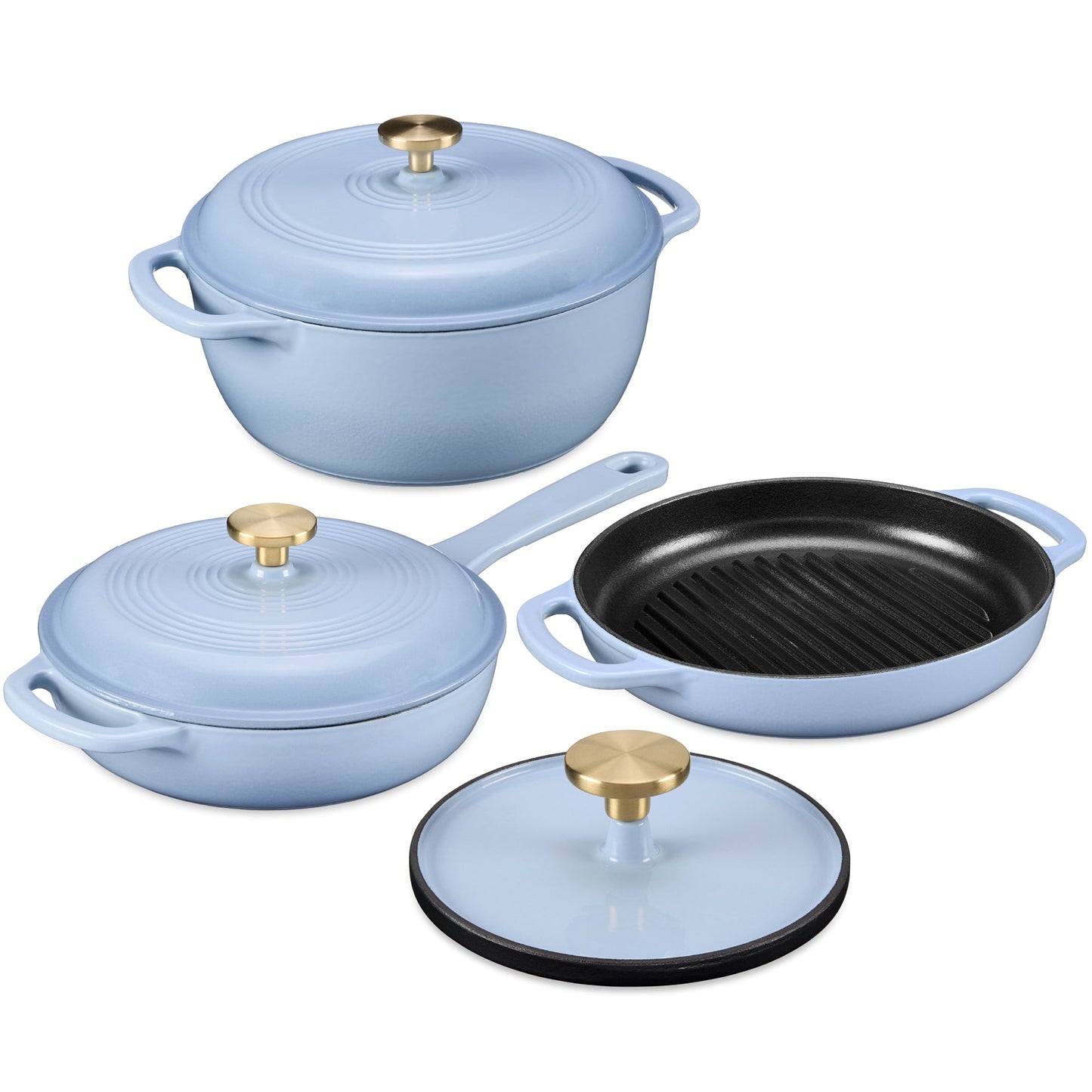 Non-Stick Pot & Pan Cookware Set, Cast Iron Skillet, Pan, Press, Dutch Oven