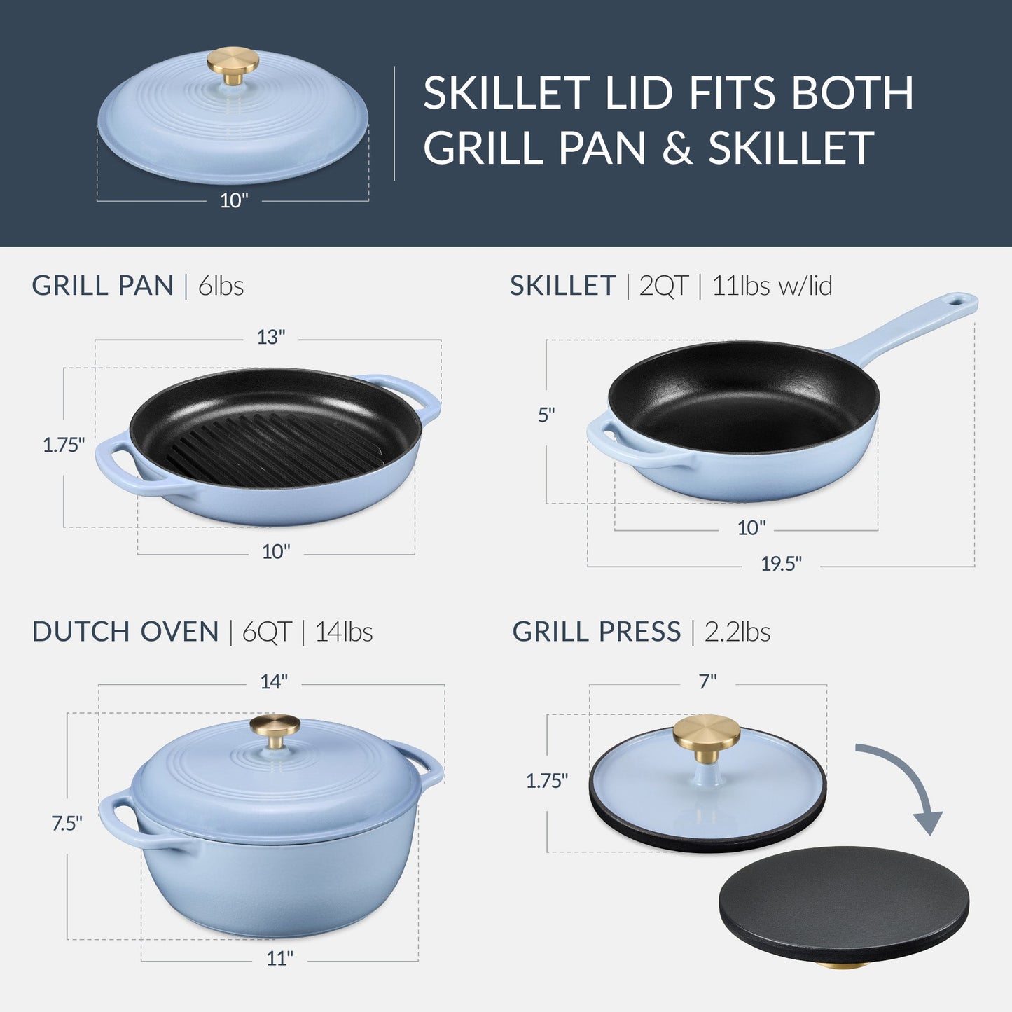 Non-Stick Pot & Pan Cookware Set, Cast Iron Skillet, Pan, Press, Dutch Oven