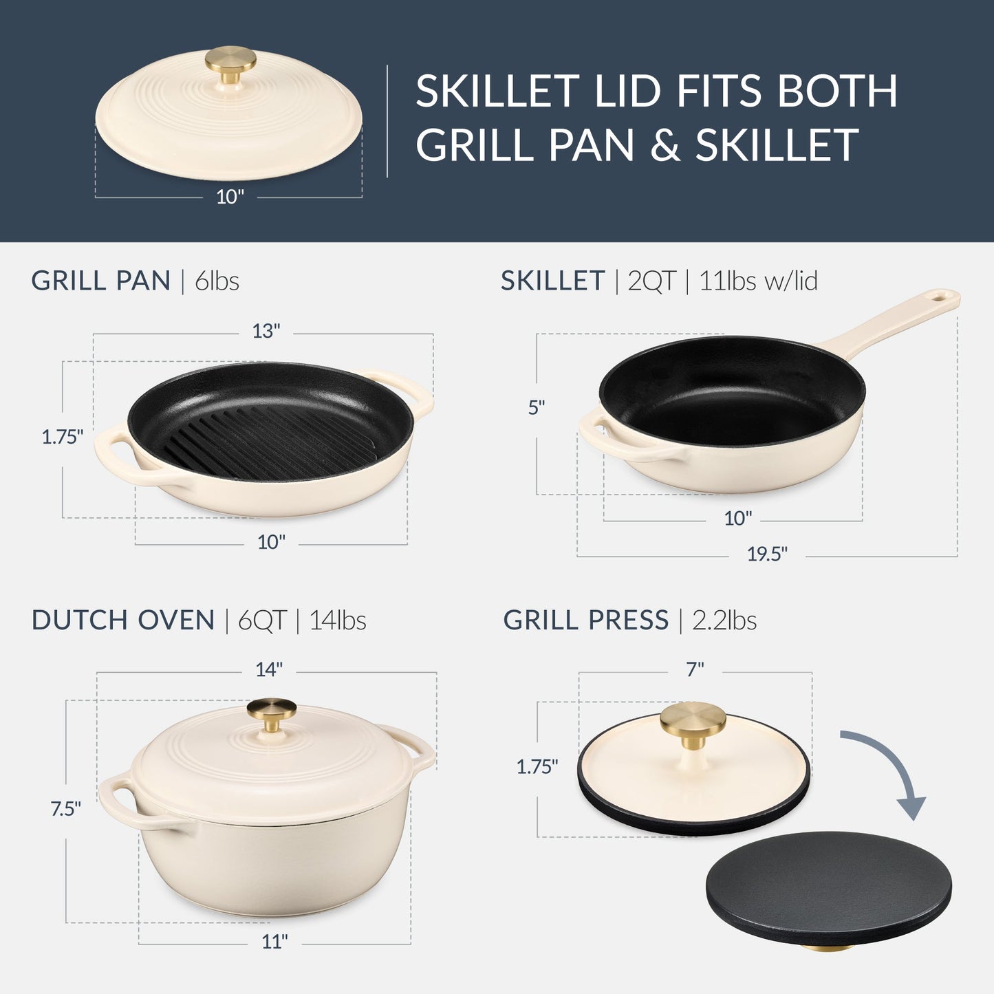Non-Stick Pot & Pan Cookware Set, Cast Iron Skillet, Pan, Press, Dutch Oven