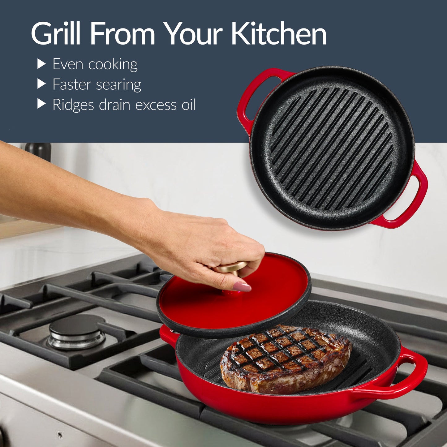 Non-Stick Pot & Pan Cookware Set, Cast Iron Skillet, Pan, Press, Dutch Oven