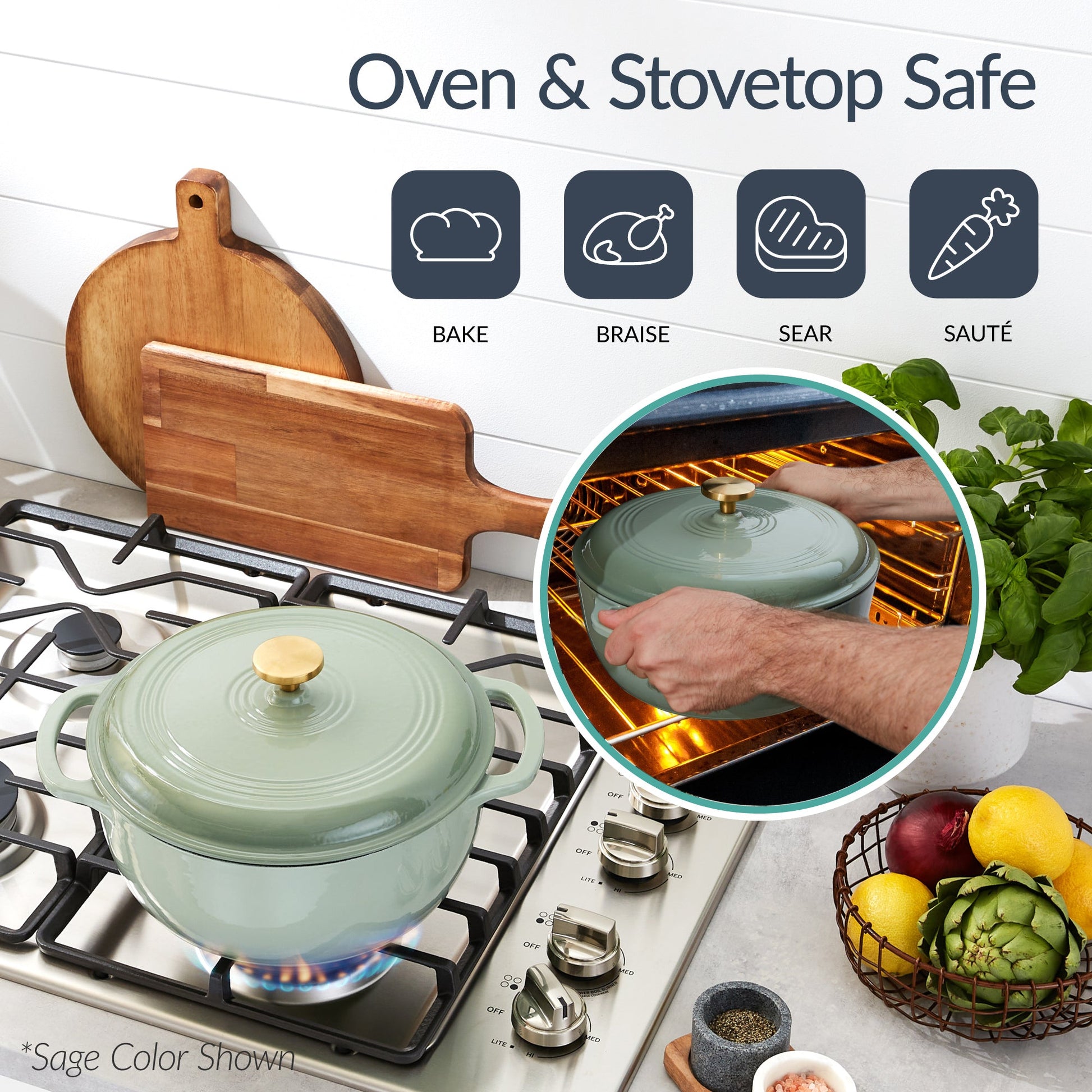 Non-Stick Pot & Pan Cookware Set, Cast Iron Skillet, Pan, Press, Dutch Oven