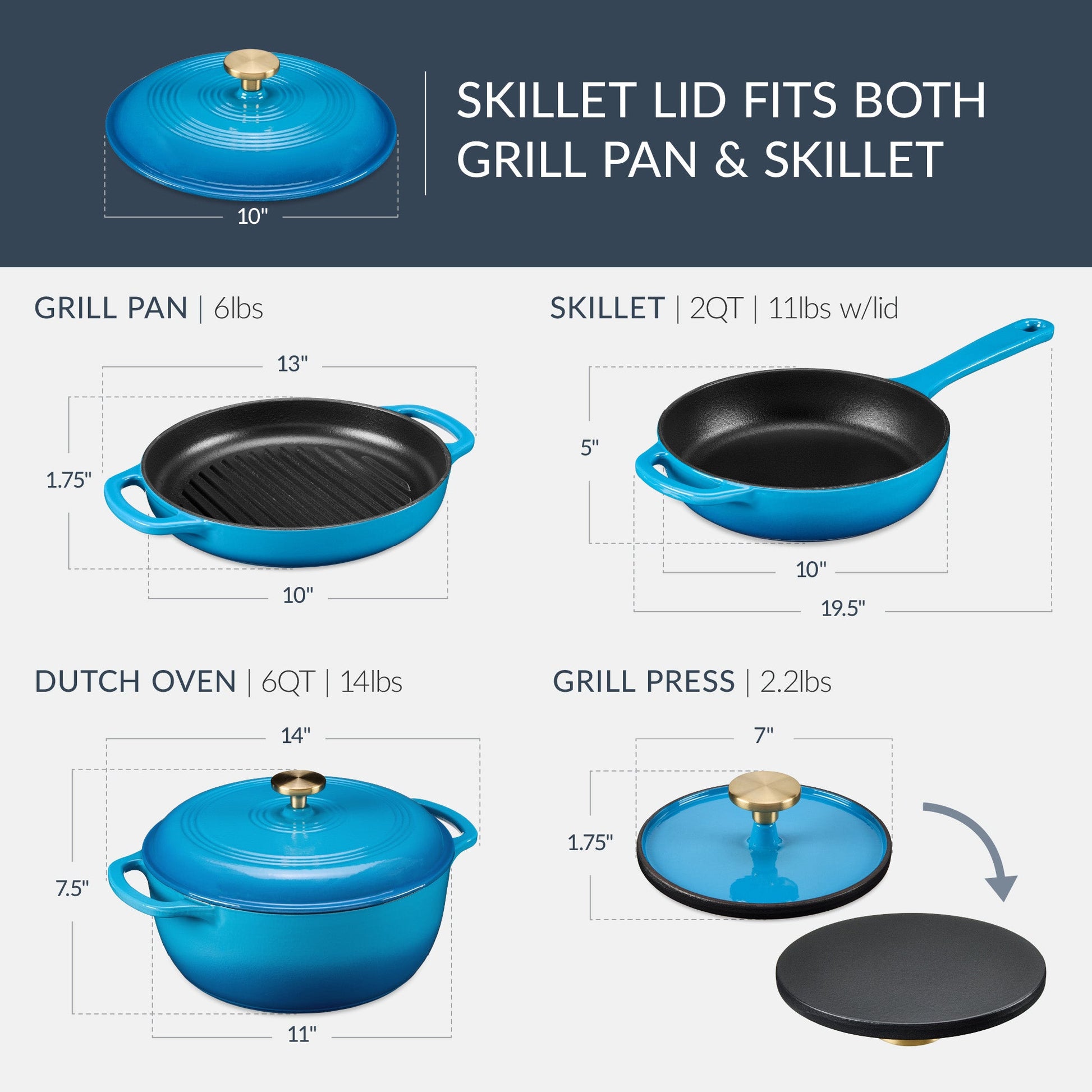 Non-Stick Pot & Pan Cookware Set, Cast Iron Skillet, Pan, Press, Dutch Oven