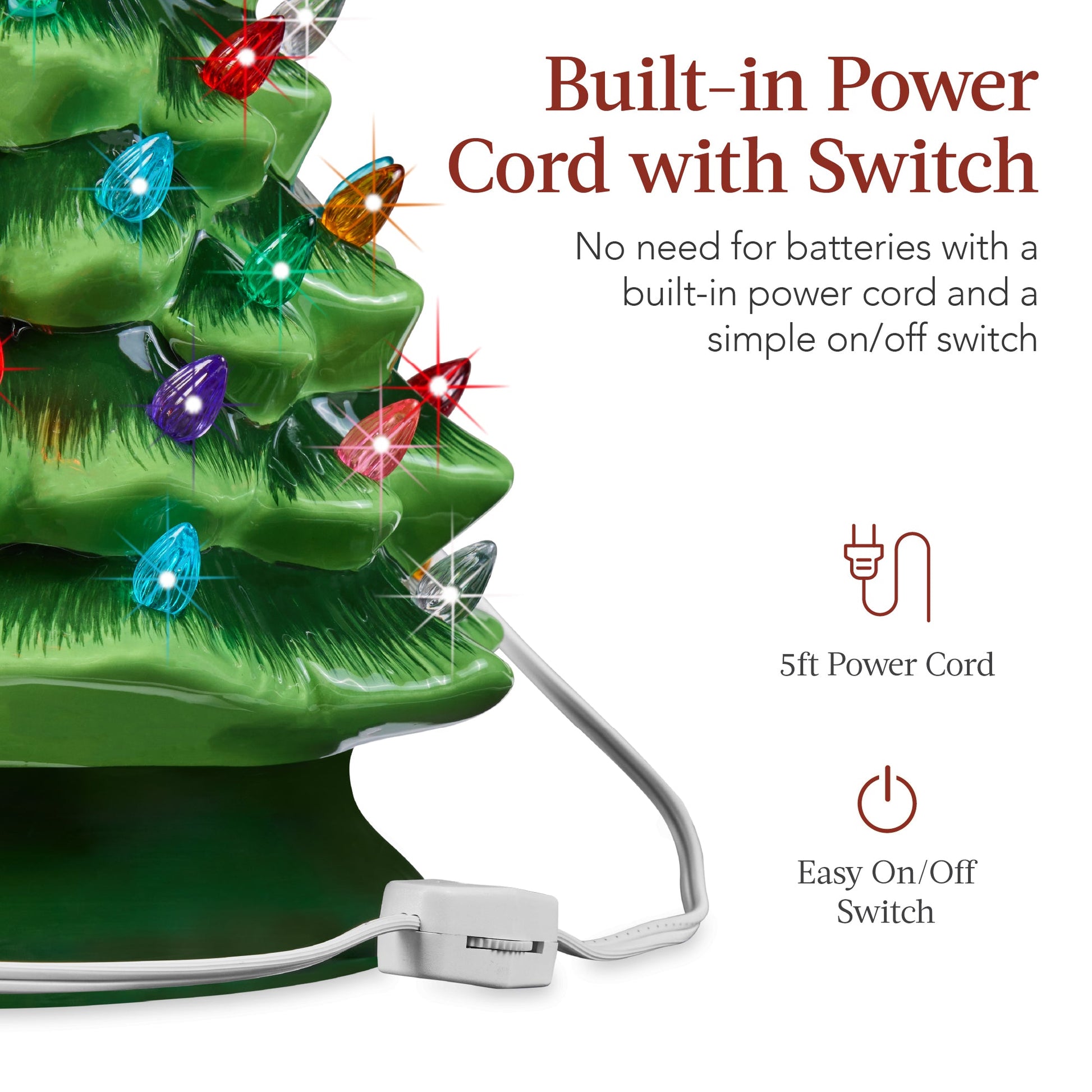 Pre-Lit Ceramic Tabletop Christmas Tree with Lights- 15in