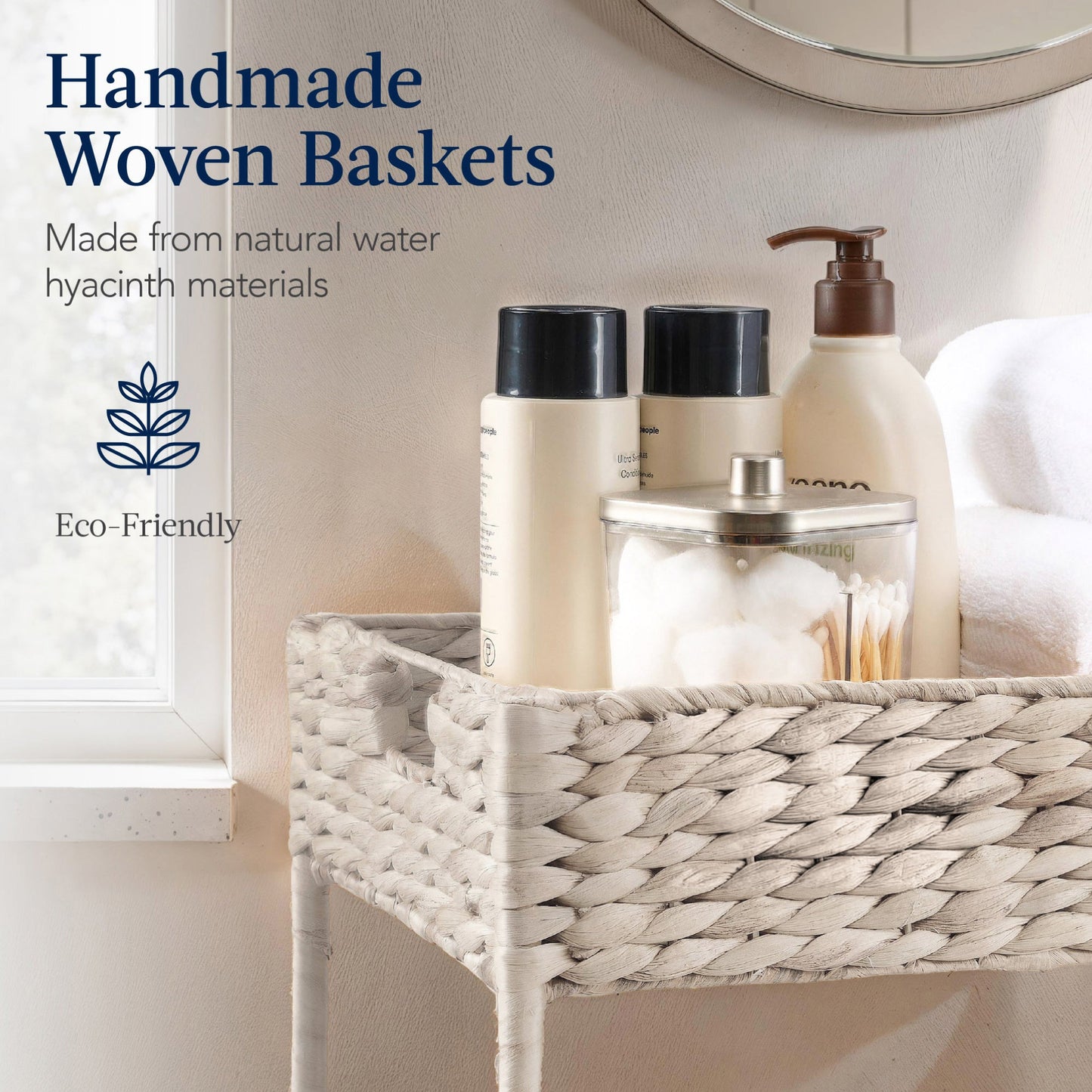 3-Tier Water Hyacinth Rolling Utility Cart w/ Weaved Baskets