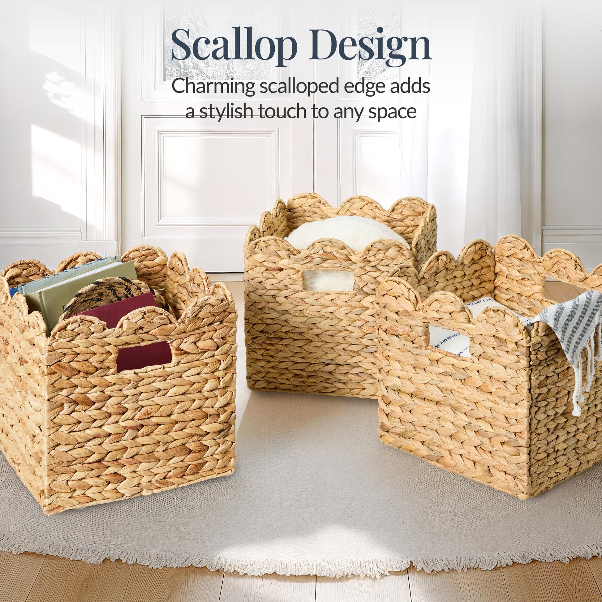 Scalloped 12x 12 Hyacinth Storage Basket Set of 5
