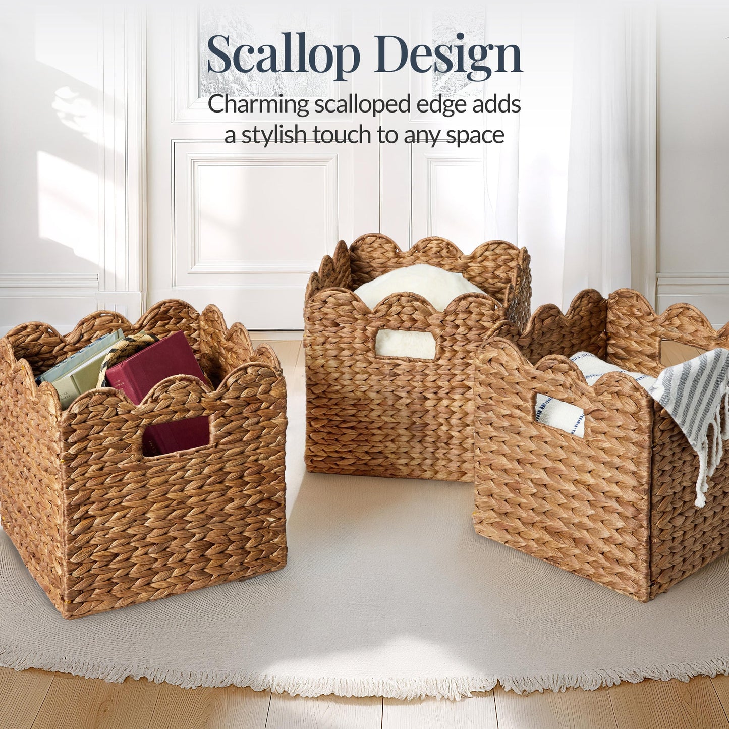 Scalloped 12x 12 Hyacinth Storage Basket Set of 5