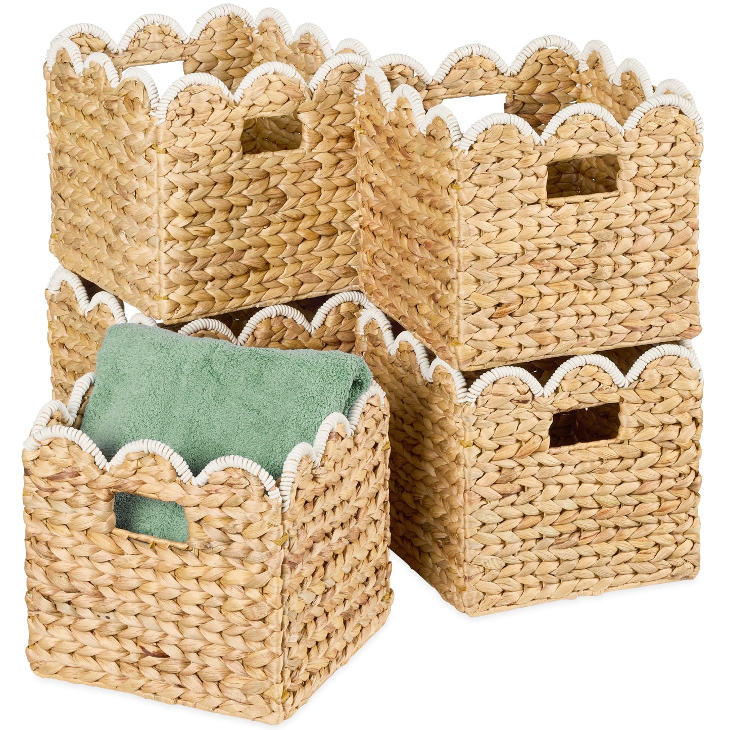 Scalloped 12x 12 Hyacinth Storage Basket Set of 5