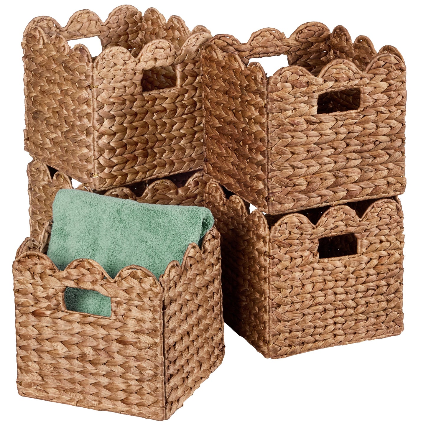 Scalloped 13 x 13in Hyacinth Storage Basket Set of 5