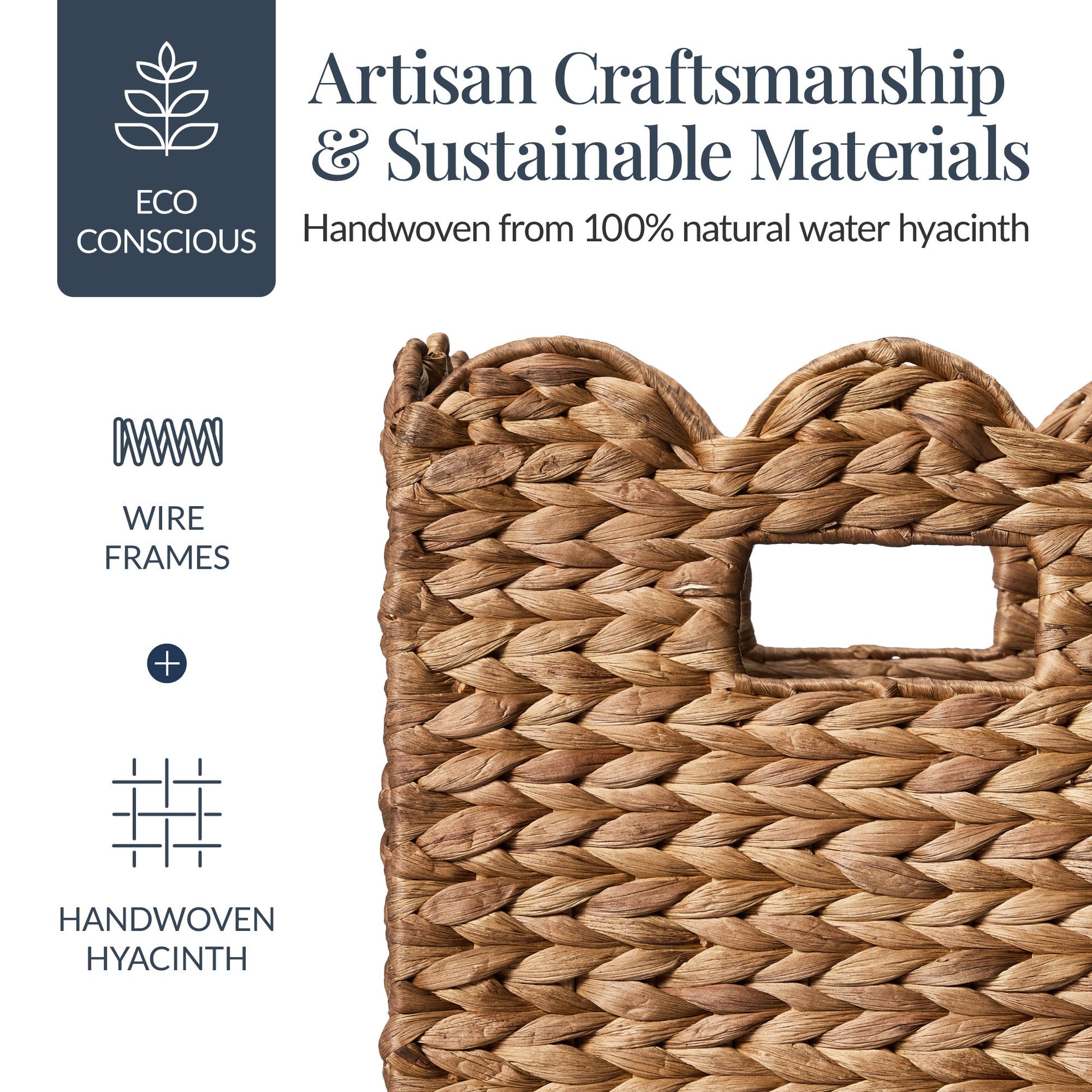 Scalloped 13 x 13in Hyacinth Storage Basket Set of 5