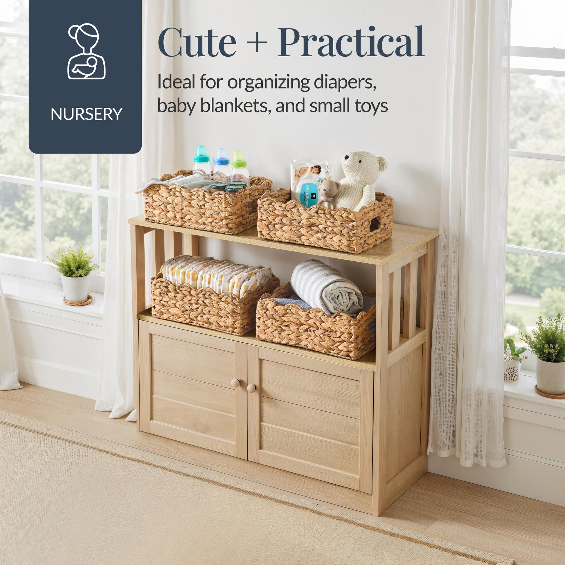 9x12 Scalloped Shelf Basket, Pantry Bins, 4 Pack