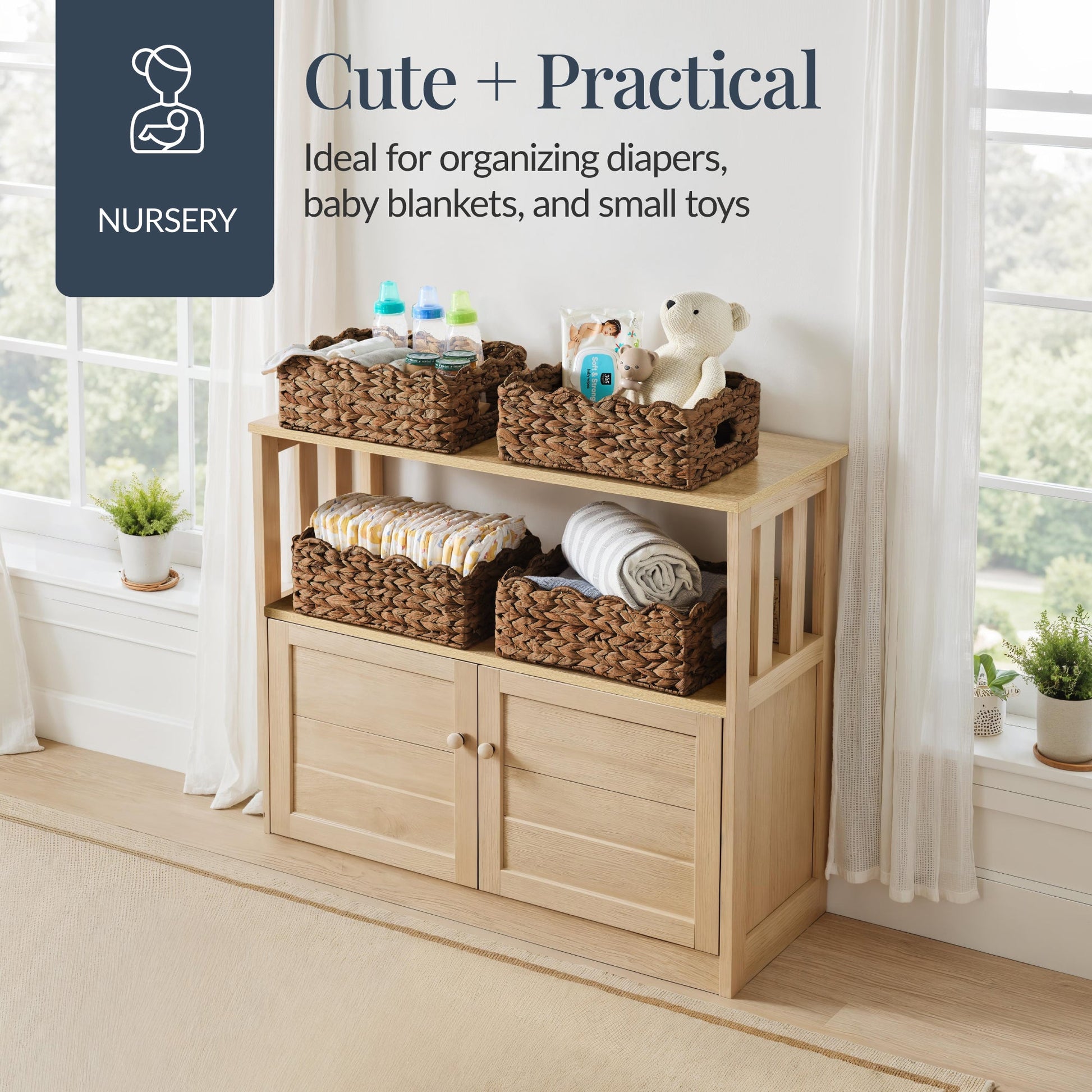 9x12 Scalloped Shelf Basket, Pantry Bins, 4 Pack