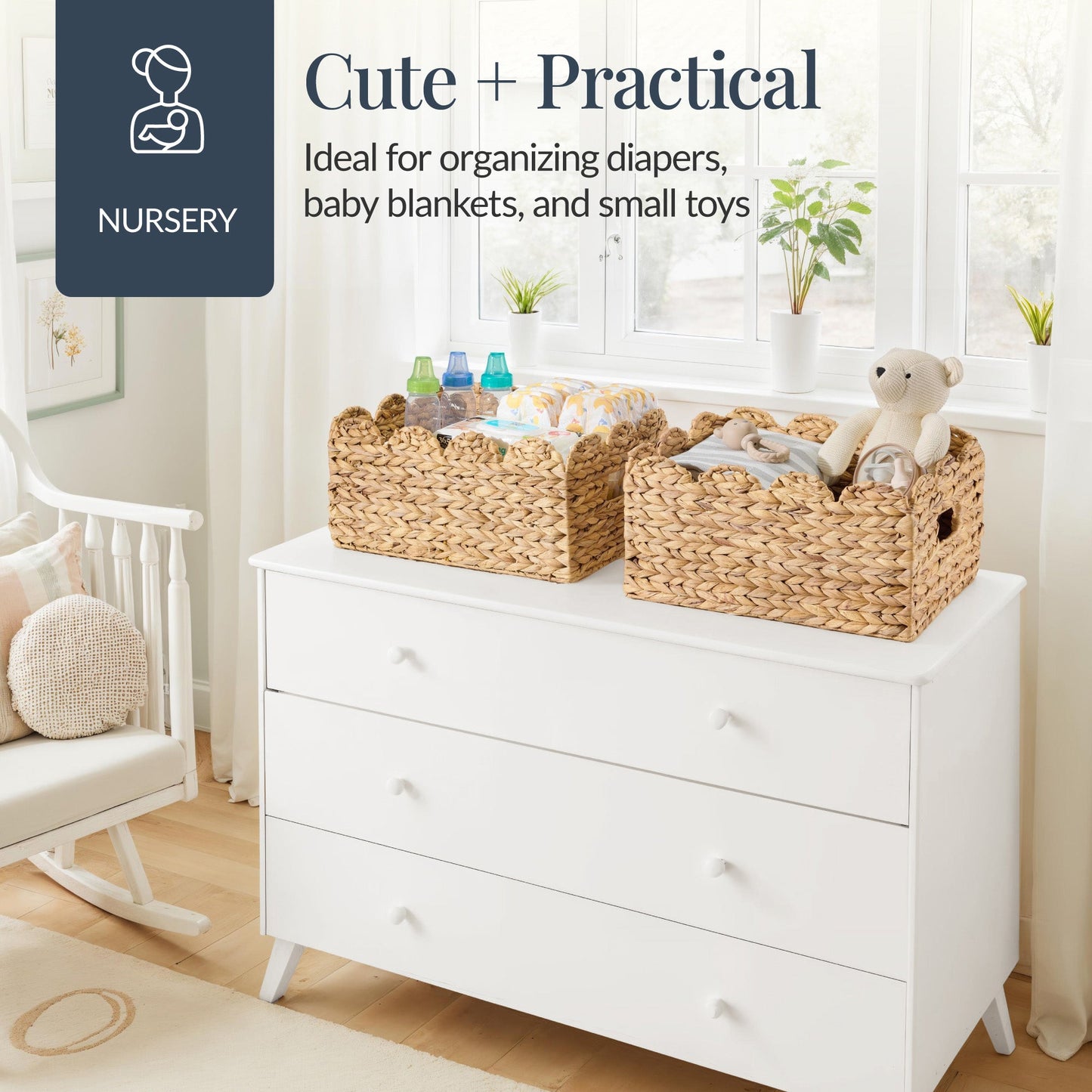 16x12 Scalloped Shelf Basket, Pantry Bins, 2 Pack
