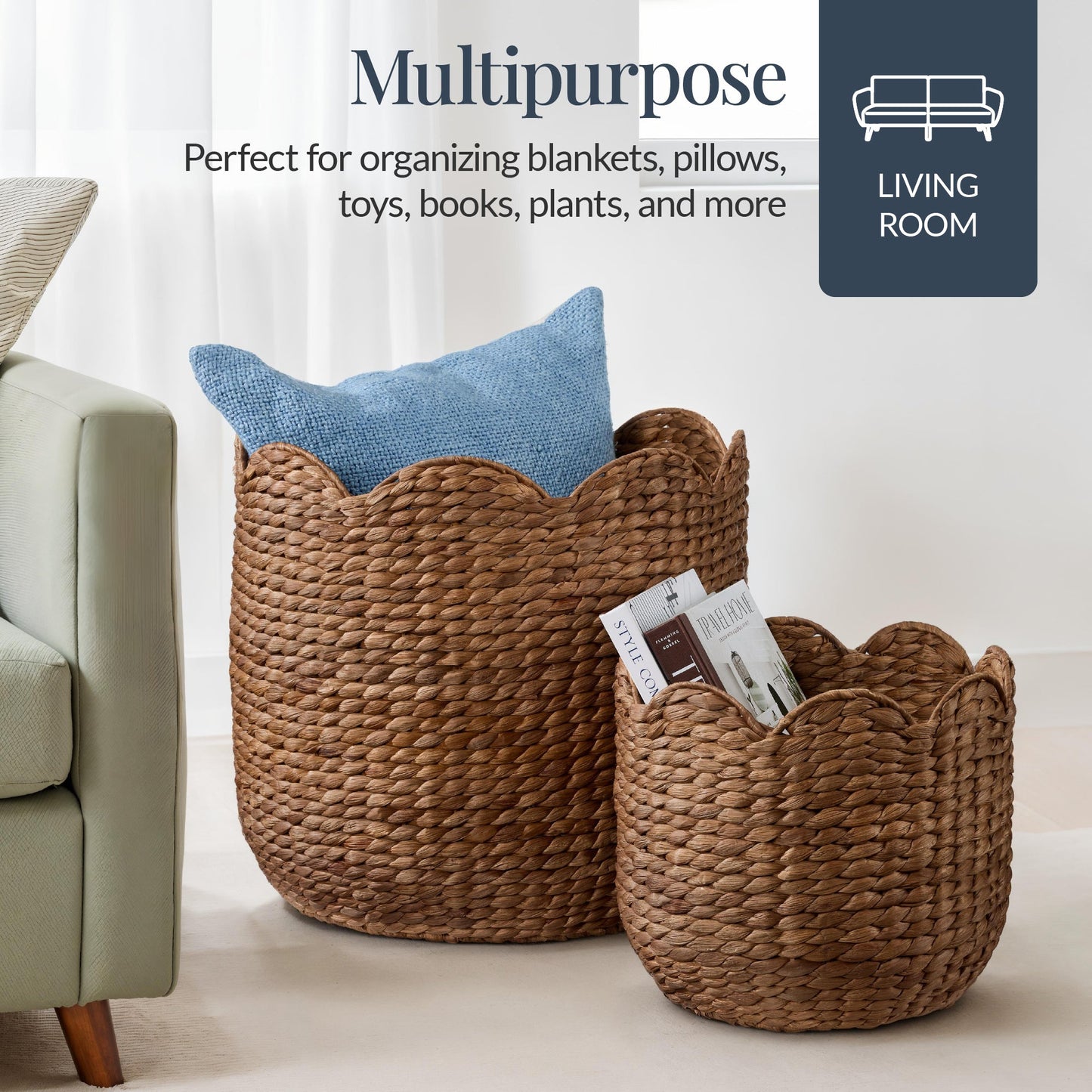 Scalloped 3PC Water Hyacinth Nesting Baskets