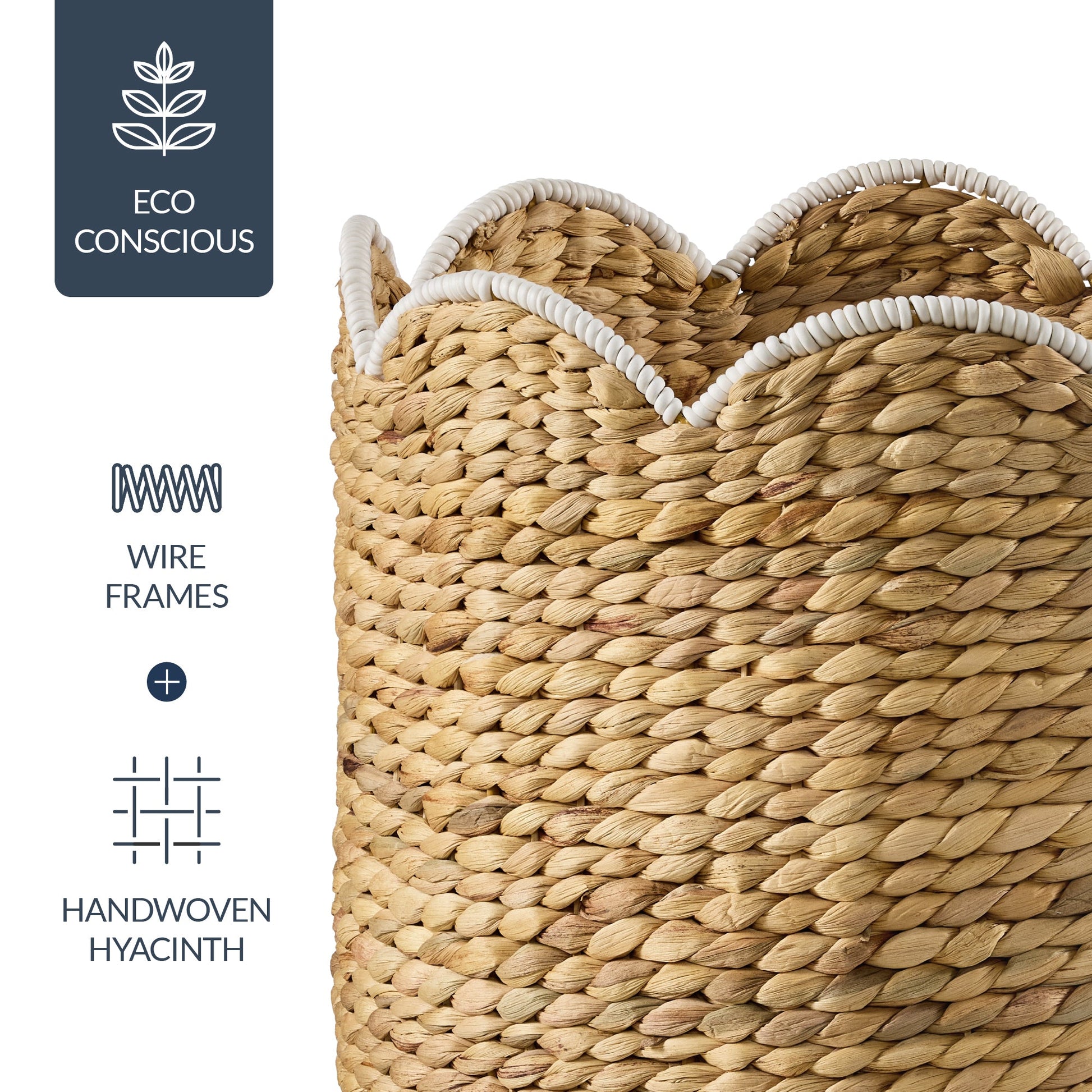 Scalloped 3PC Water Hyacinth Nesting Baskets