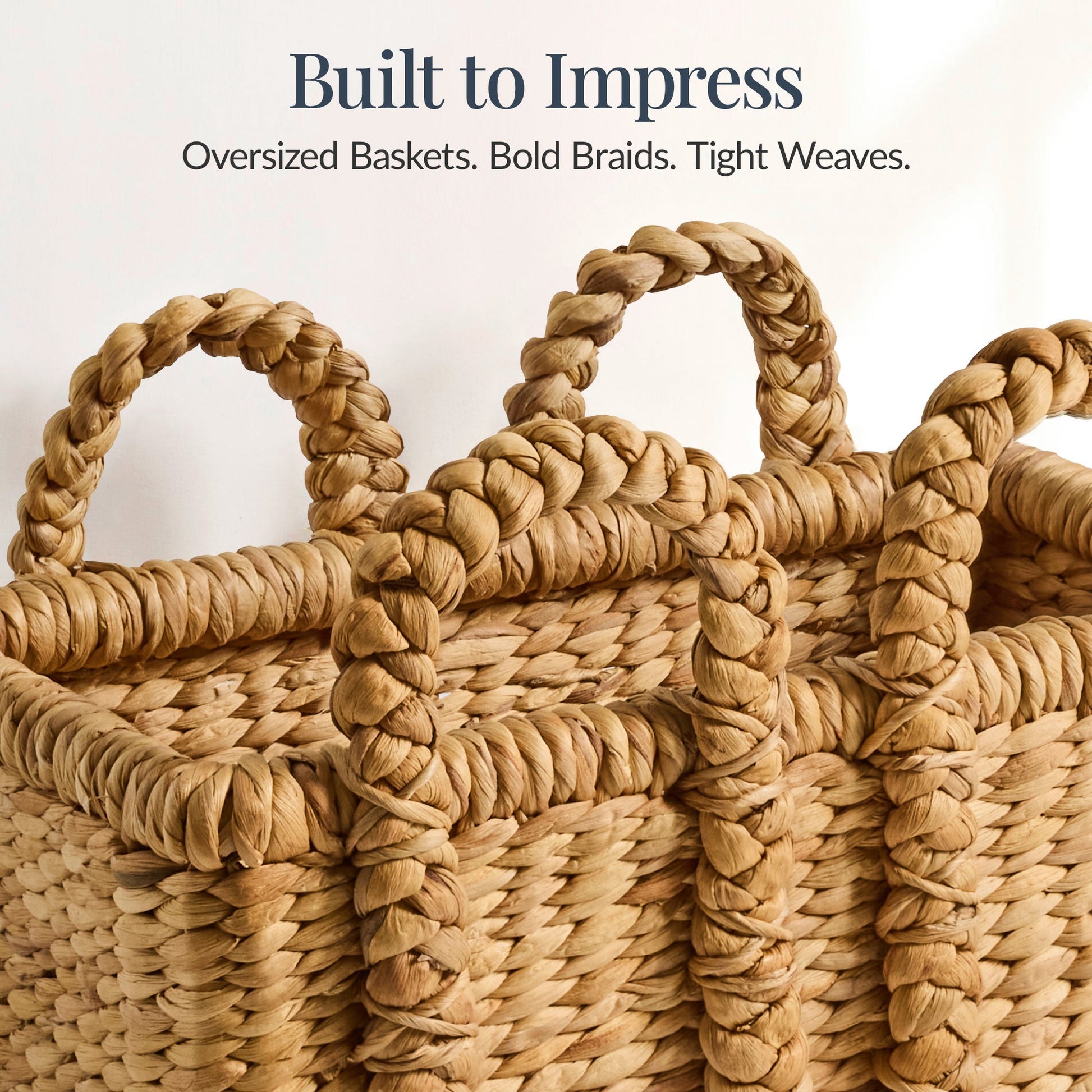 3Pc Shelf Baskets, Small, Large & XL Chunky Woven Baskets w/ Braided Handles