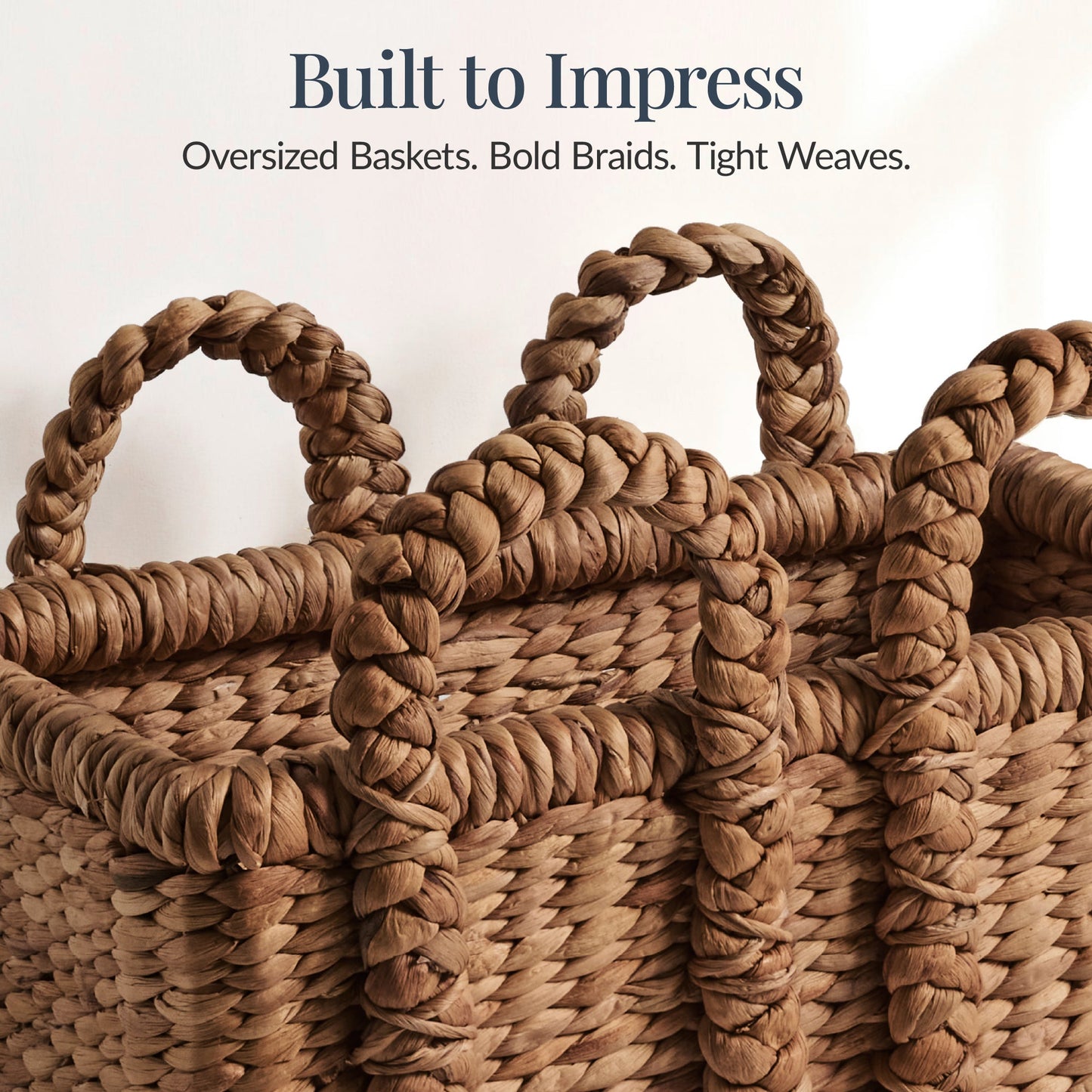 3Pc Shelf Baskets, Small, Large & XL Chunky Woven Baskets w/ Braided Handles